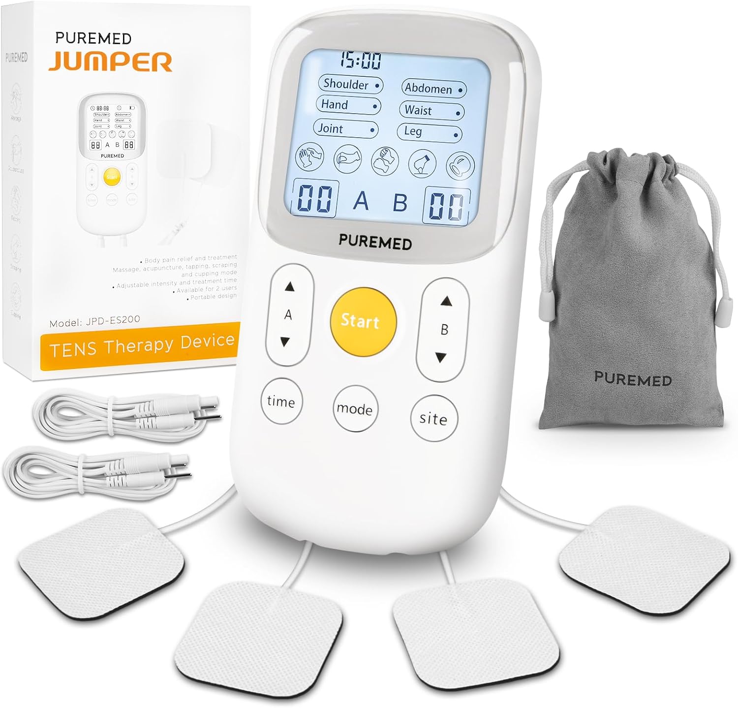 Electroestimulador muscular TENS, 30 modos, 15 niveles de intensidad, para aliviar el dolor, máquina EMS portátil de doble canal para espalda, hombros, cadera y rodilla con electrodos reutilizables