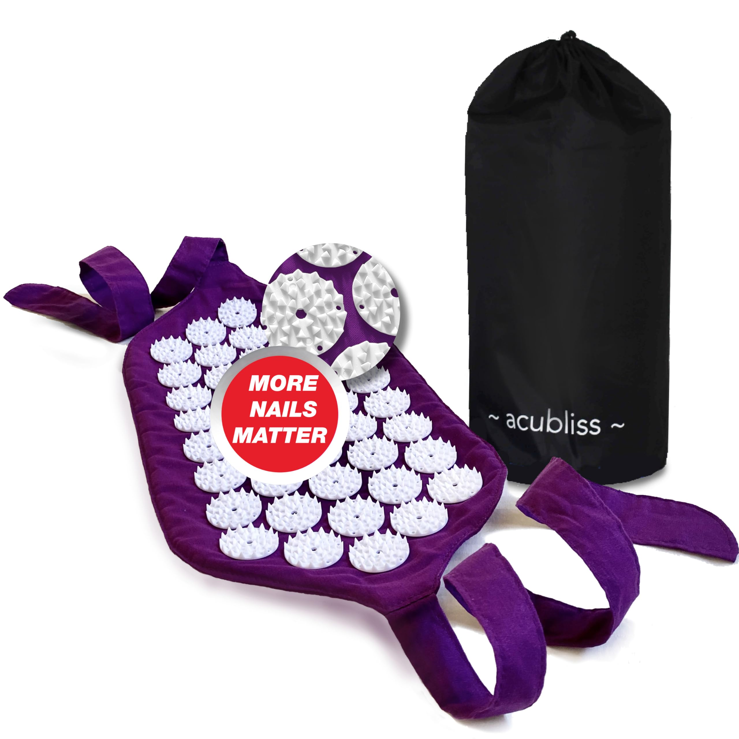 Acubliss - Correa de Acupresión Portátil + Ajustable, 1848 Puntos de Presión de Acupuntura para Alivio del Dolor, Aumento de Energía, Relajación, Elegible FSA/HSA con Bolsa con Cordón, 15x8, Morado