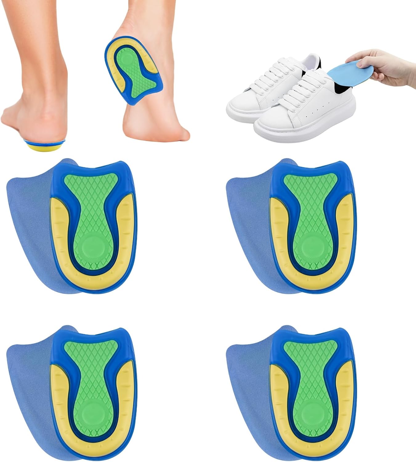 Lectorias 4 Pares Taloneras Fascitis Plantar, Plantilla Espolon Calcaneo, Talonera para Fascitis Plantar, Plantillas para Espolones en Talon, Almohadillas de Gel de Silicona para Tendinitis