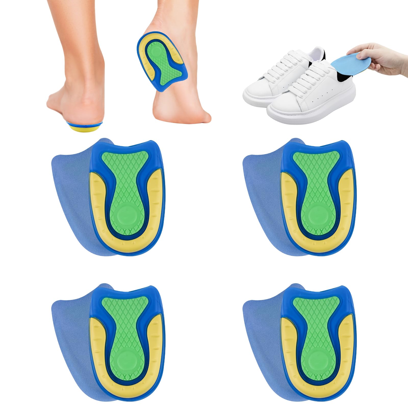 Lectorias 4 Pares Taloneras Fascitis Plantar, Plantilla Espolon Calcaneo, Talonera para Fascitis Plantar, Plantillas para Espolones en Talon, Almohadillas de Gel de Silicona para Tendinitis