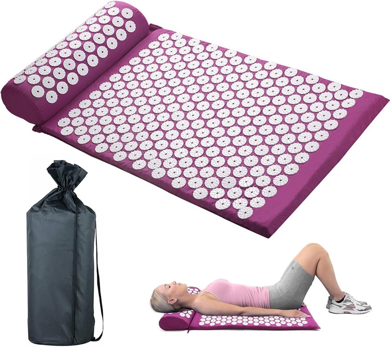Esterilla Acupresion, Juego de cojines de acupresión,Alfombra de acupresión con cojín, Esterilla de acupresión para relajación y masaje en la espalda, la cervical, los piernas, los pies