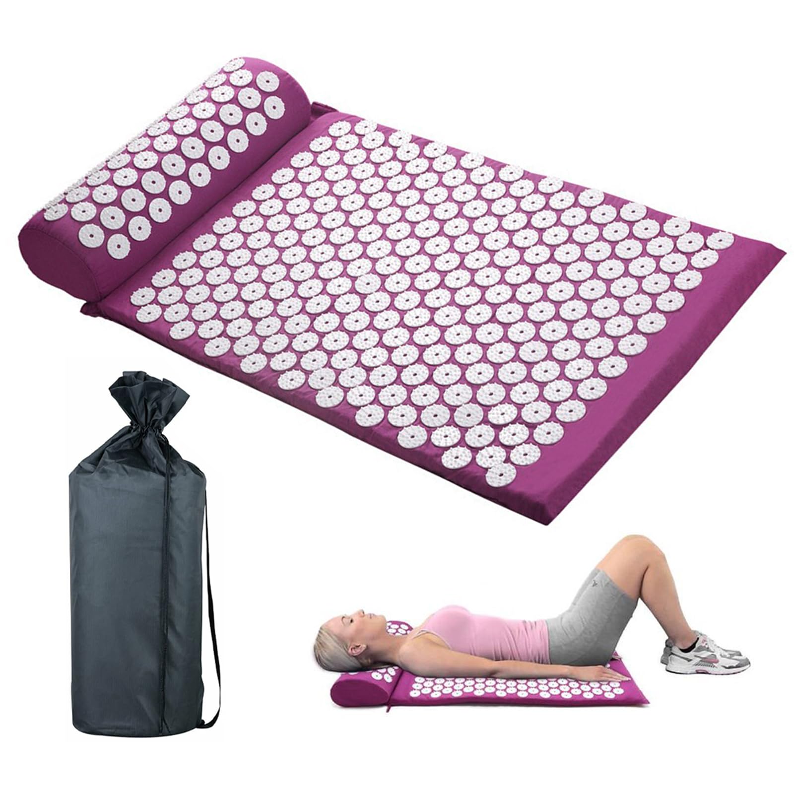 Esterilla Acupresion, Juego de cojines de acupresión,Alfombra de acupresión con cojín, Esterilla de acupresión para relajación y masaje en la espalda, la cervical, los piernas, los pies