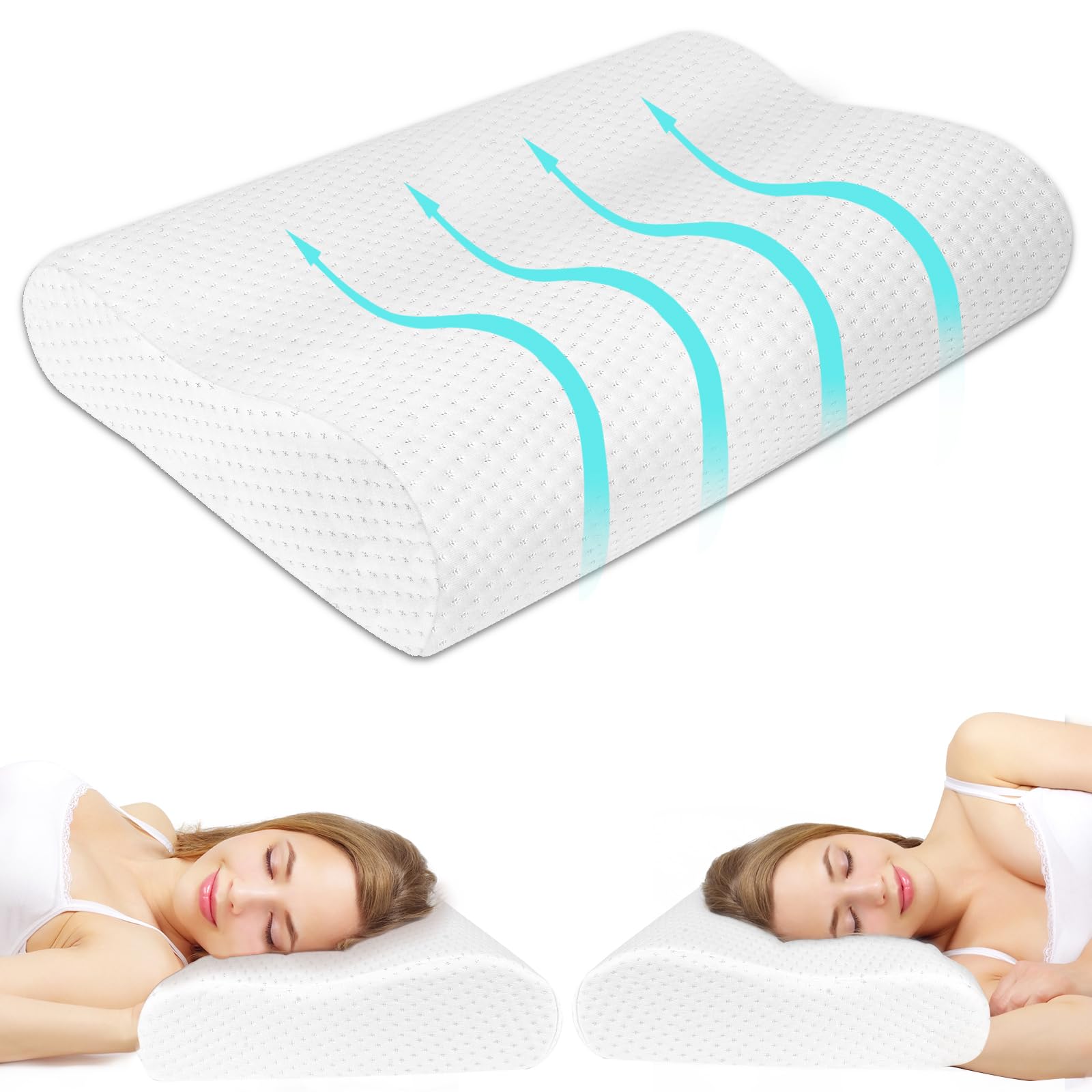 Ainiv Almohada Viscoelastica, Almohada Cervicales y Cuello, Almohada Cervical Ortopédica Ergonómica, Almohada Dormir de Lado, Almohadas Transpirables para Dormir de Lado/Boca Abajo
