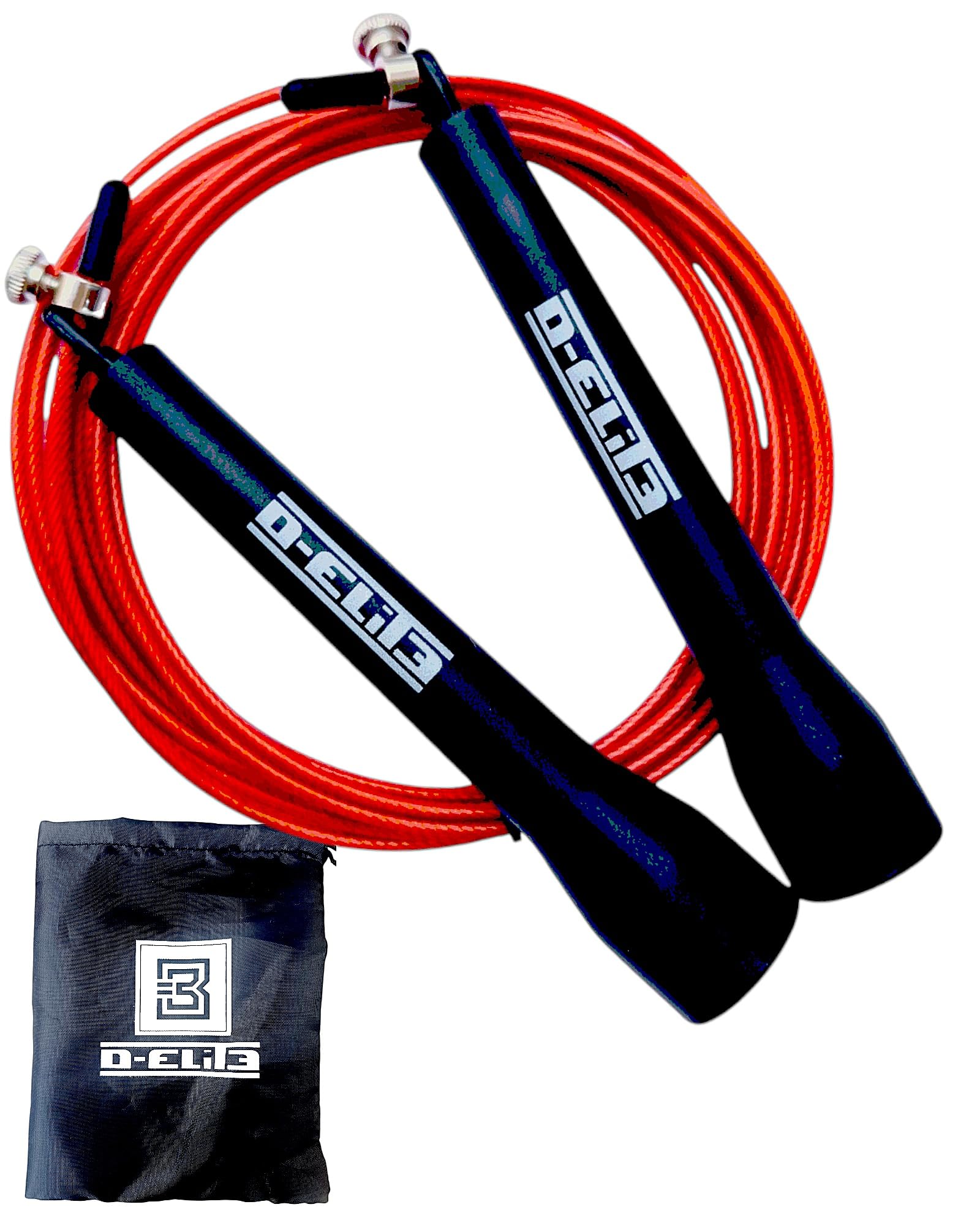 D-ELIT3 Comba CrossFit Profesional, Cuerda de Saltar Profesional, Comba Fitness, Comba de Saltar, Cable de Acero 3m Ajustable con Recubrimiento, Incluye Bolsa