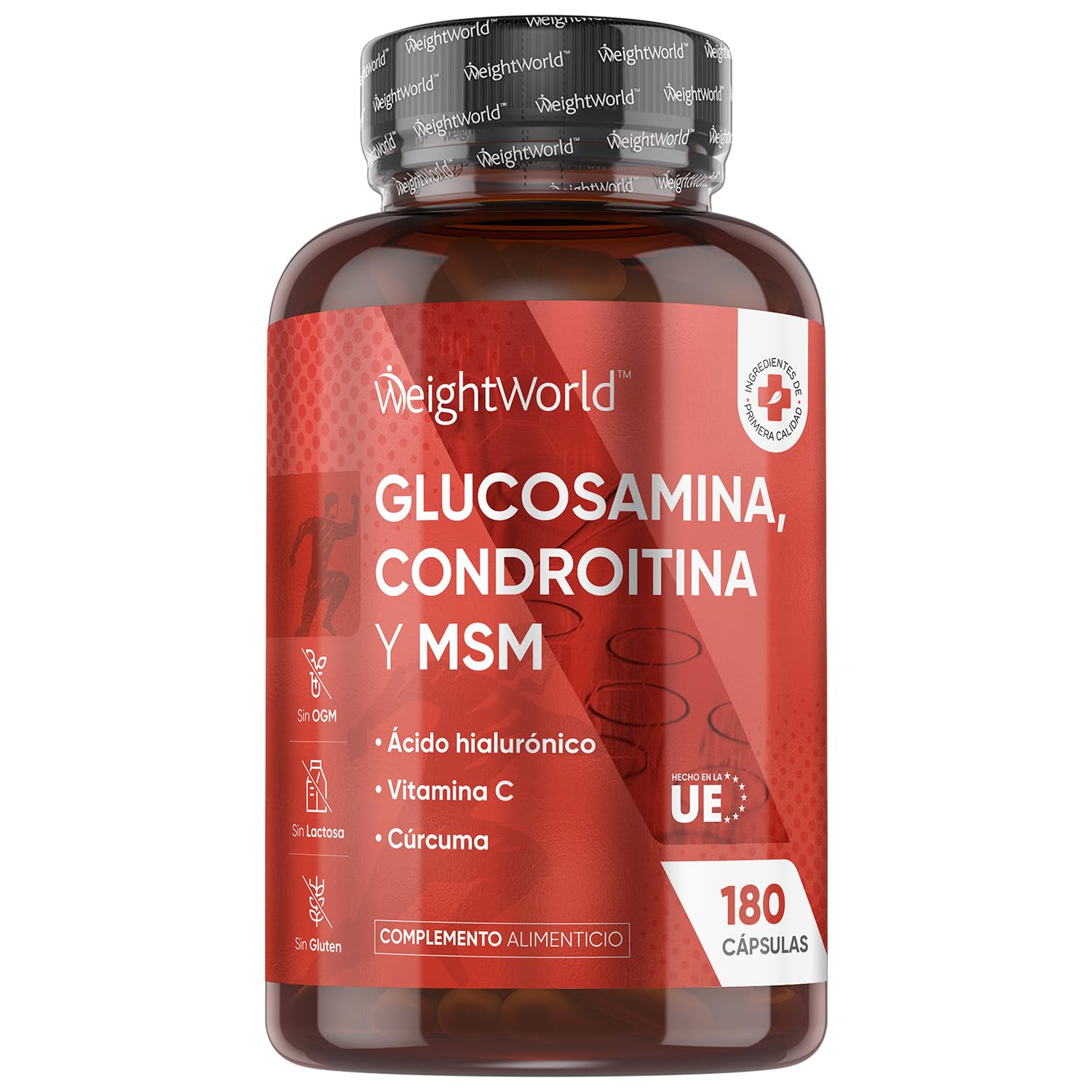 Glucosamina, Condroitina y MSM - 180 Cápsulas - 6 Meses de Suministro - Complejo Complementado con Ácido Hialurónico, Vit C y Cúrcuma en Polvo - Apto para Veganos, sin OGM