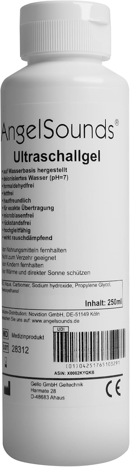 AngelSounds gel de ultrasonidos 250ml - Gel de transmisión Doppler fetal - Gel de sonografía para ecógrafos - Gel de contacto
