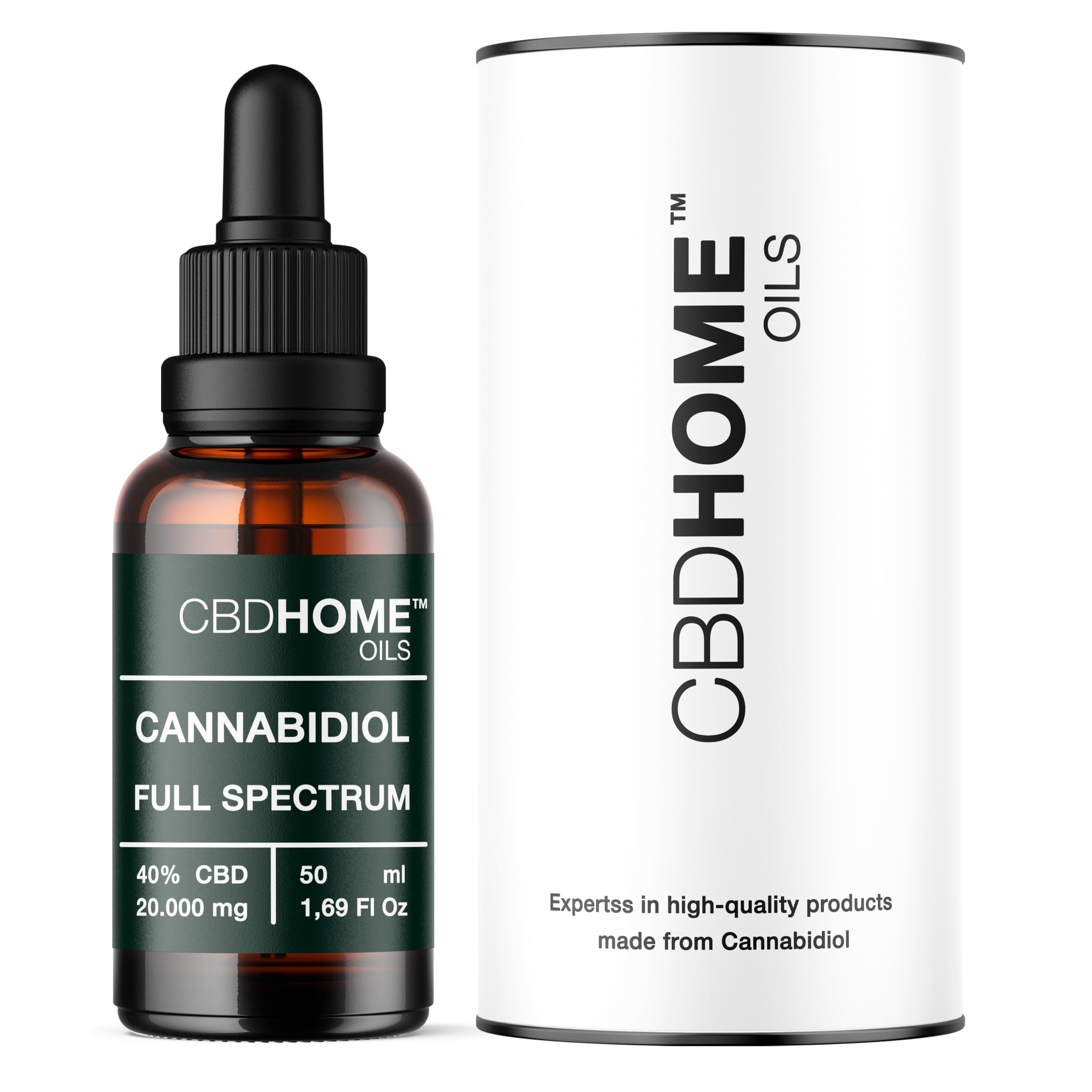 CBD HOME Oil - Aceite CBD 40% Full Spectrum - 50 ml - FORTE - 20000 mg - Bases ecológicas de Aceite de Coco y Cáñamo - Enriquecido con 40% CBD Espectro completo y Omega 3-6-9 - Fabricado UE…