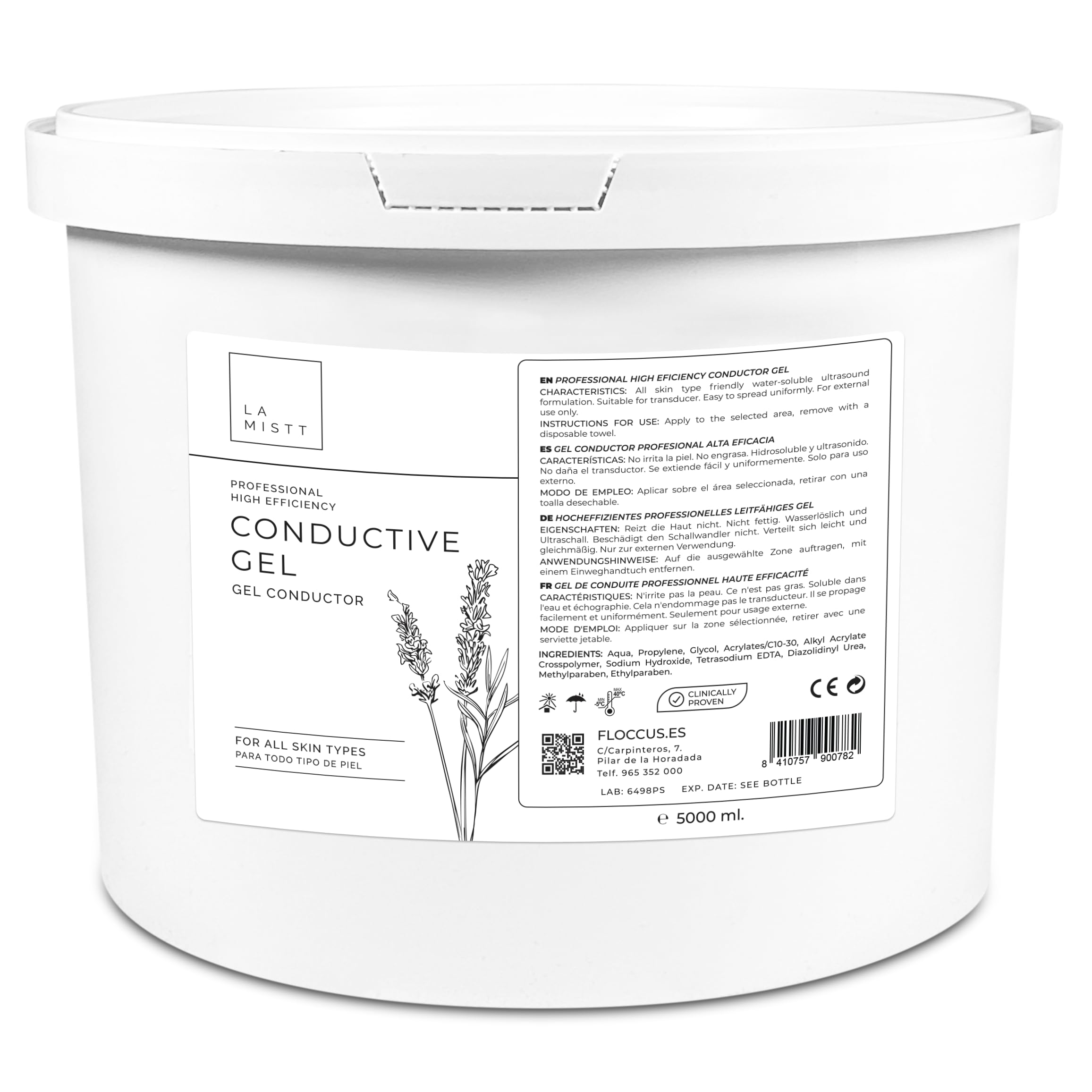 La Mistt Gel Conductor Cubo 5000 ml | Gel Conductor para Aparatología Profesional | Ultrasonidos, Cavitación, Radiofrecuencia, Electroestimulación, Aparatología Estética