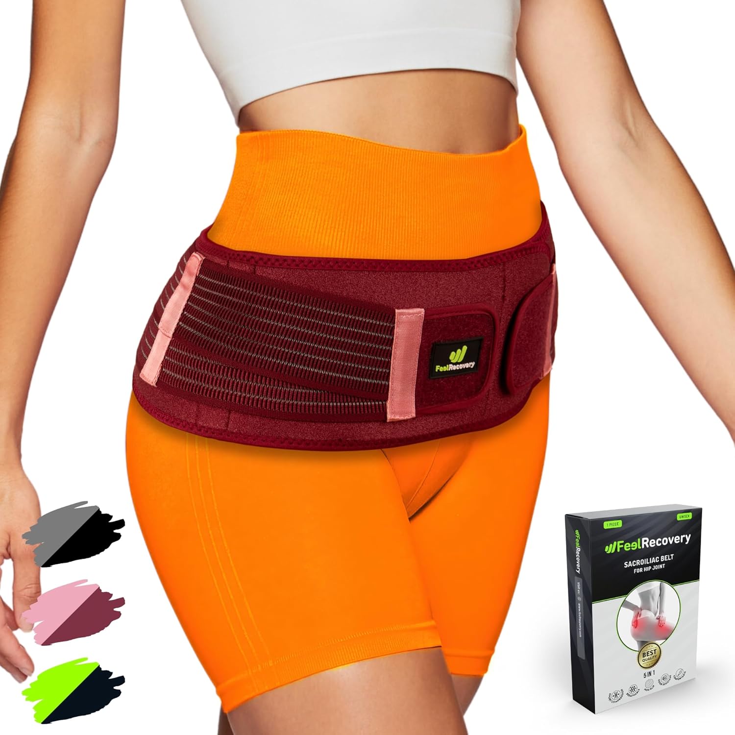 Feel Recovery Cinturón Pélvico Sacroilíaco Hombre/Mujer - Faja Sacro Lumbar Dolor Cadera, Ciática, Espalda y Piernas - Soporte Cadera Alivio Dolor Articulación SI - Neopreno, Ajustable y Transpirable