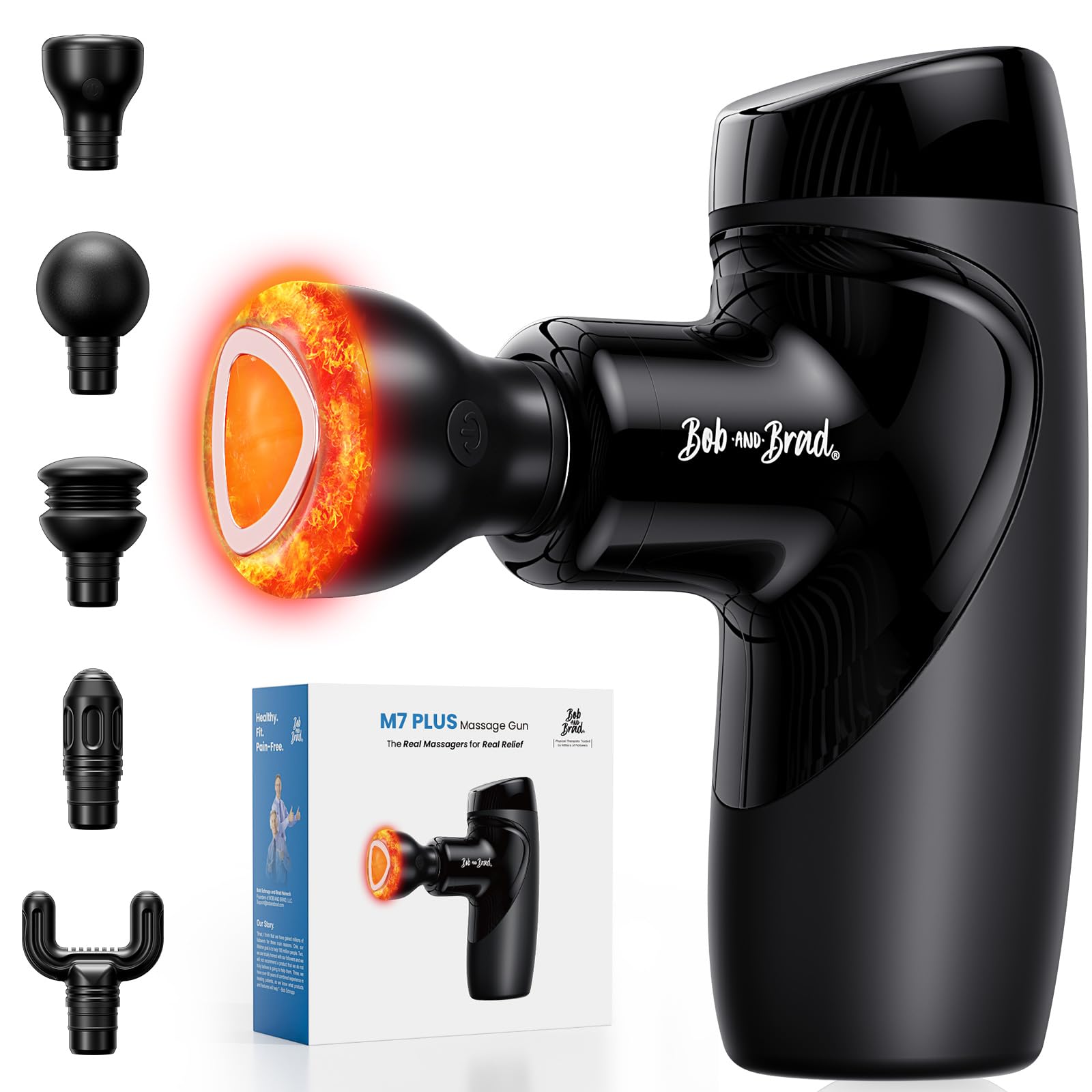 Bob and Brad M7 Plus Pistola de Masaje con Terapia de Calor, Eléctrica Portátil Masajeador Muscular Profundo con Maletín para Uso Portátil, Aliviar Dolor Muscular y Acelerar Recuperación