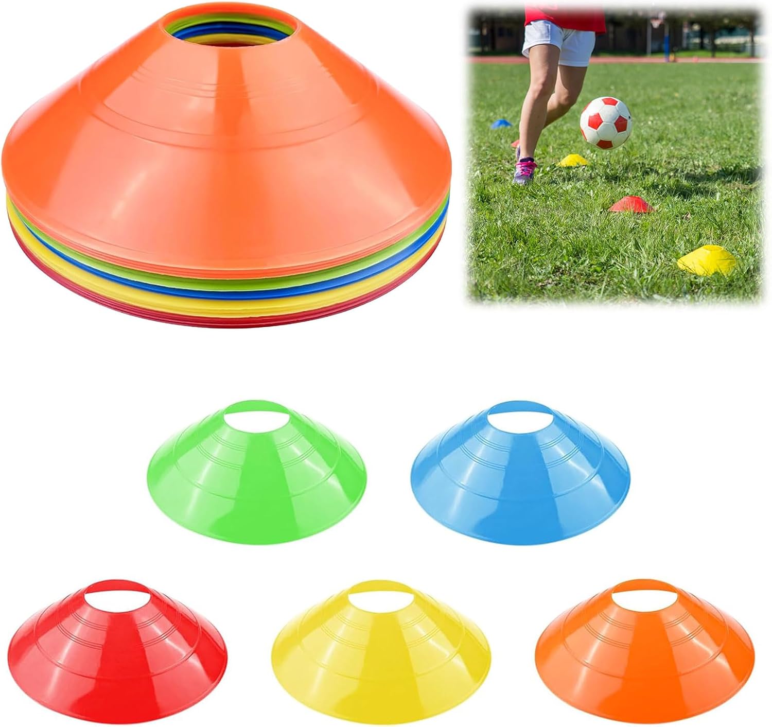 Conos de Entrenamiento de Fútbol – 15 Unidades, Discos de Agilidad Multicolores, Conos Señalización Redondos, Marcadores de Campo Deportivos, Equipo de Entrenamiento para Fútbol, Baloncesto y Pista