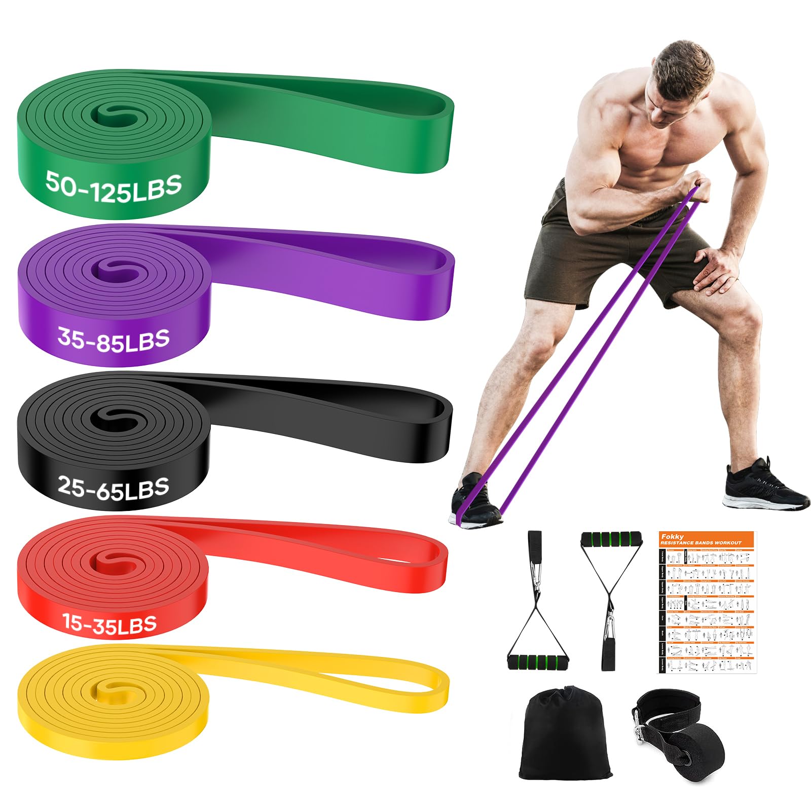 Fokky Bandas Elasticas Musculacion[Set of 5], Gomas Elasticas Musculacion Cintas Elasticas Musculacion con Bolsa de Transporte para Entrenar Powerlifting Fitness Yoga