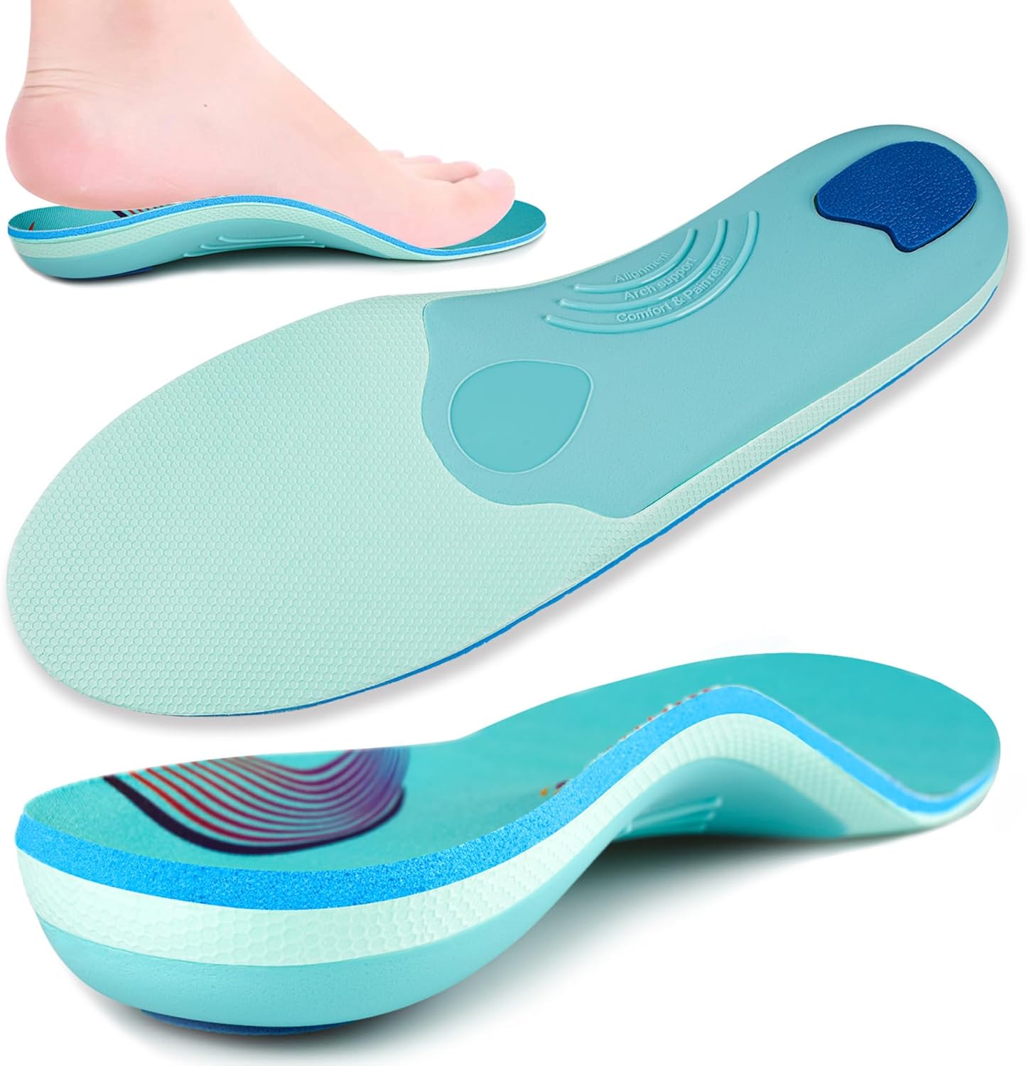 Plantilla Fascitis Plantar Hombres Mujeres Ortopédica Alivio del Dolor Taloneras, Talón Espolón Absorber Choque Arco Soporte Almohadilla, Zapatos Trabajo Bota plantilla pies planos,24CM