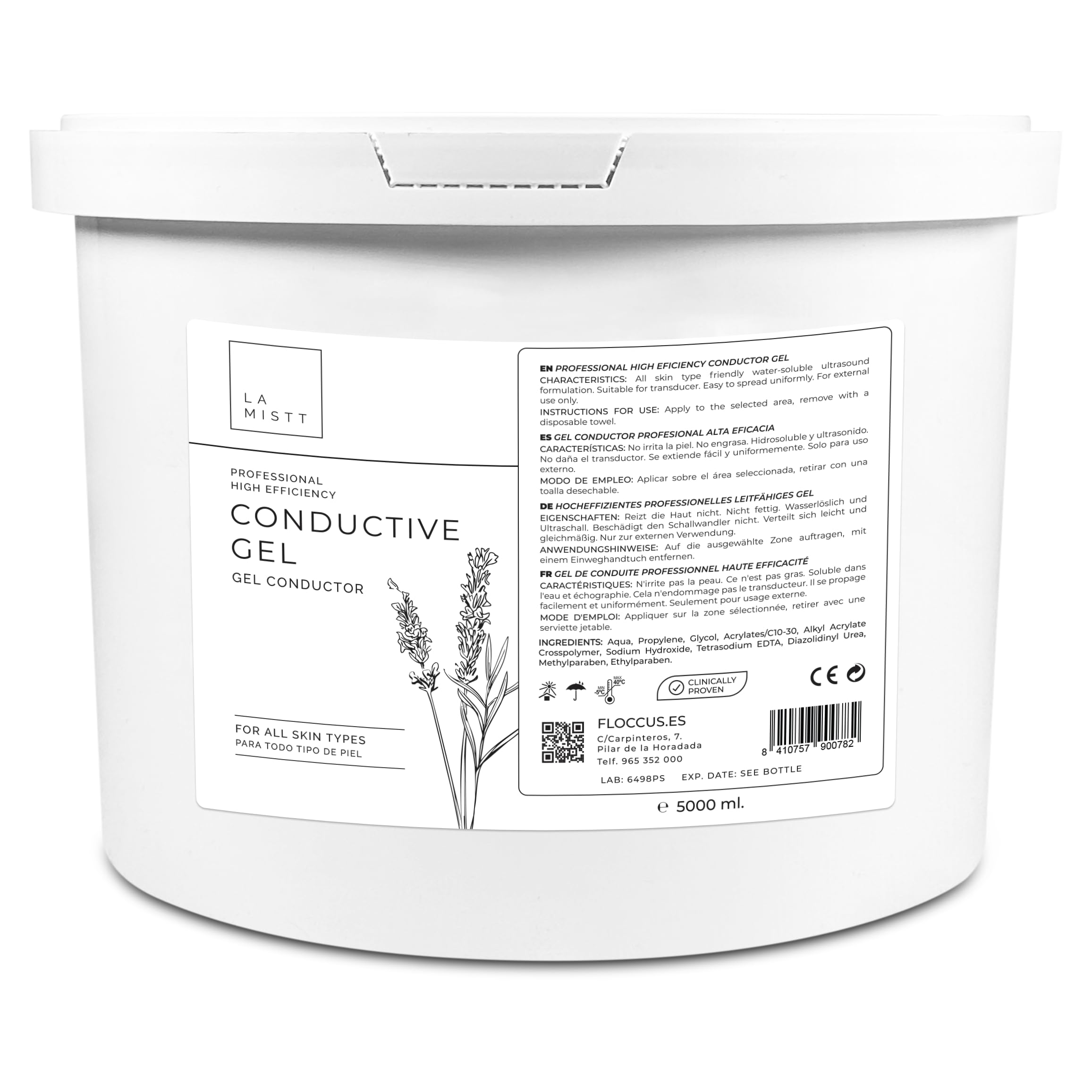 Gel Conductor Cubo 5L - Gel Conductor Profesional para Electroestimulación, Electrodos, Ultrasonidos, Cavitación, Aparatología Profesional