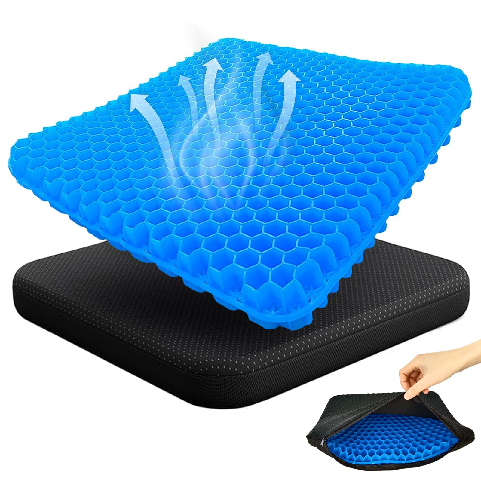 Cojin coxis Gel, Cojin antiescaras para Silla de Oficina Asiento para coxis ortopedico Apoyo Transpirable Cojin Ergonomico con Funda Antideslizante Cojín Postural para Coche, Oficina y Silla Ruedas