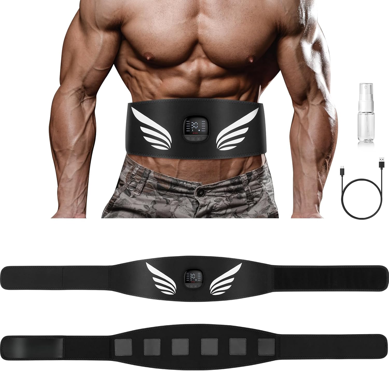 Profey EMS Estimulador Muscular, Electroestimulador Abdominal con 10 Modos 30 Intensidades E Indicador De Consumo De CaloríAs, Entrenador Electroestimulador Muscular para Hombres Y Mujeres-Tipo-C