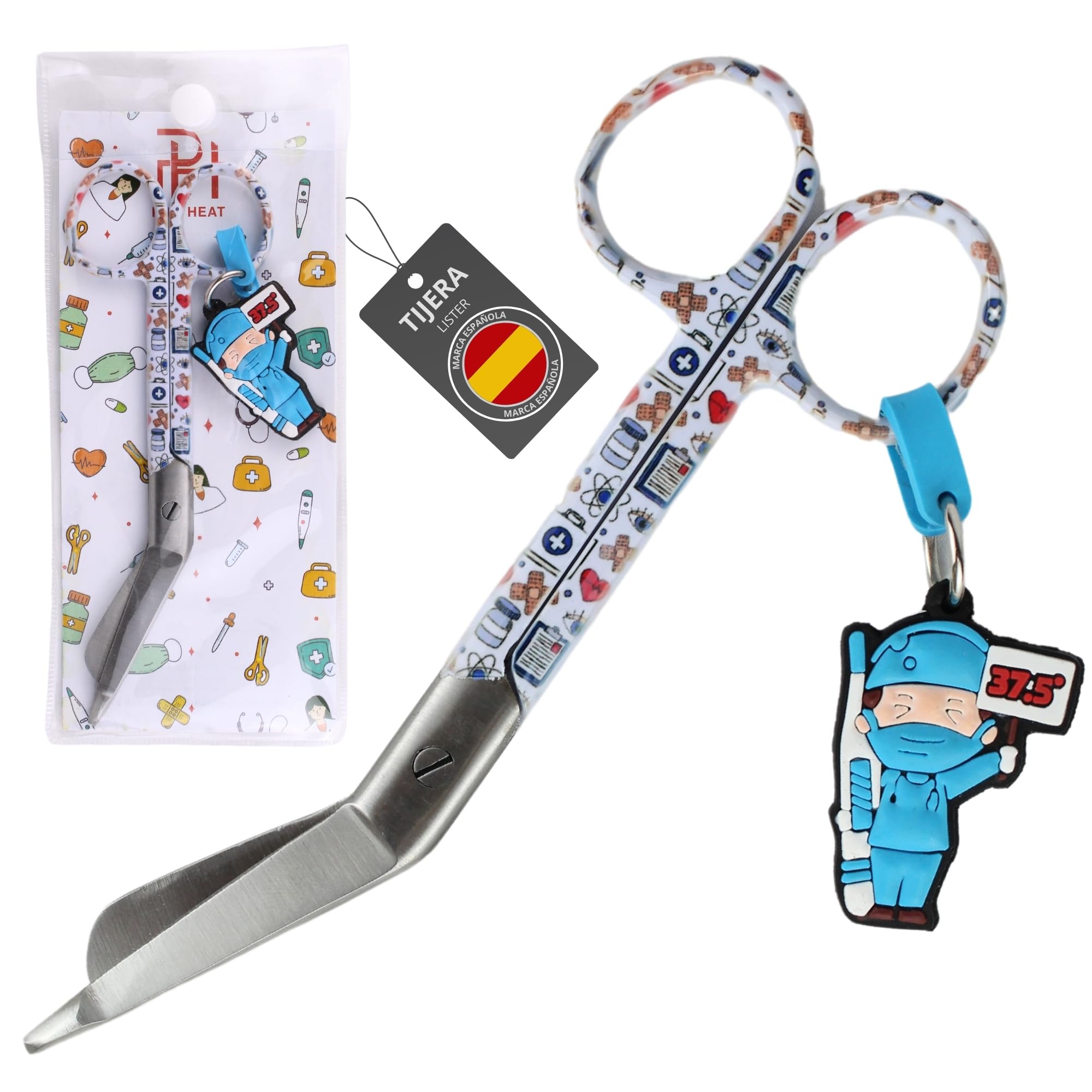 Ph Pro Heat Tijeras Enfermeria Punta Roma para Primeros Auxilios de Acero Inoxidable - Tijeras Pico de Pato para Enfermera Profesionales - Accesorios Enfermera y TCAE para Vendajes.