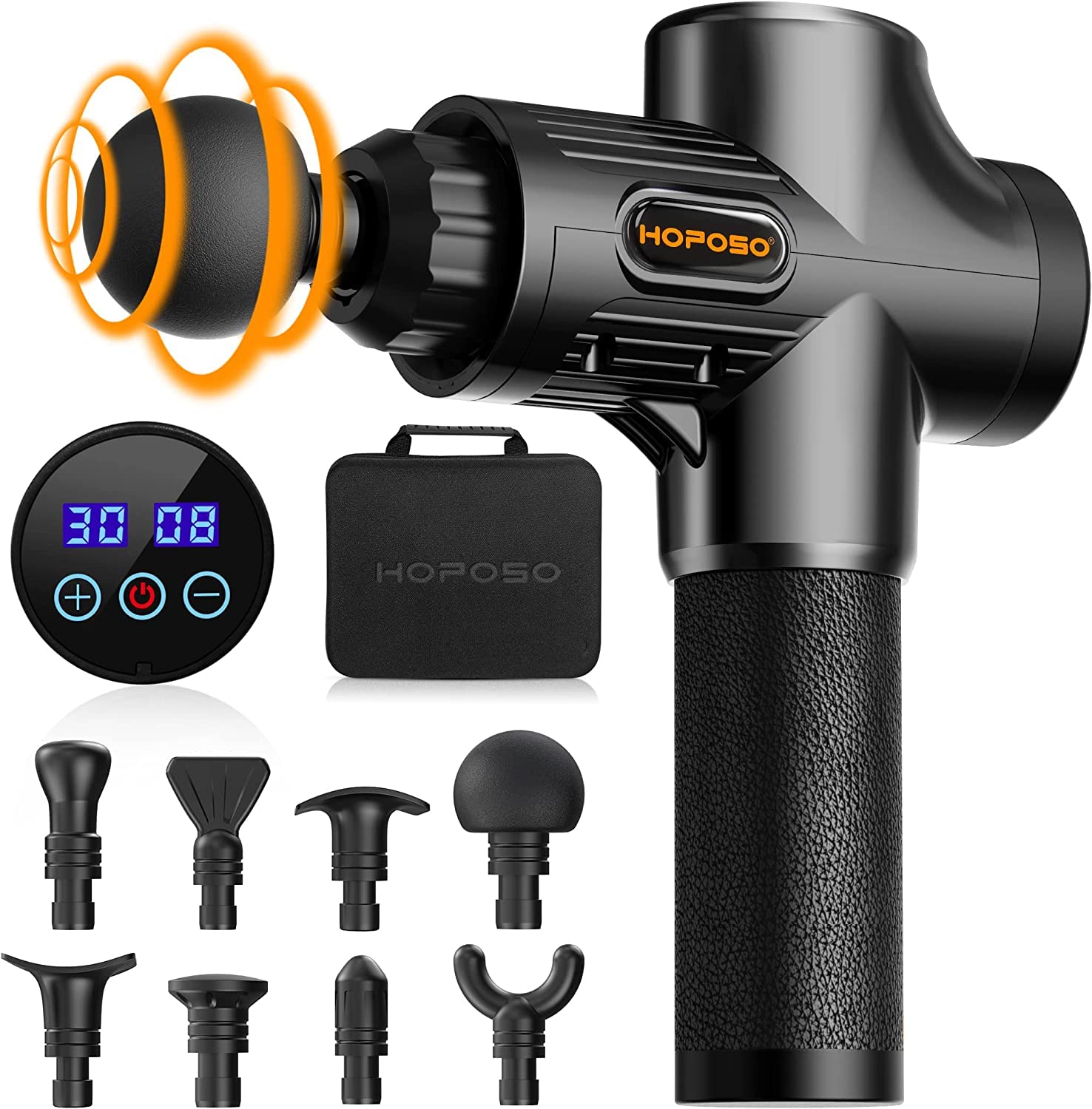 Pistola de Masaje Muscular, Eléctrica Masajeador de Músculos de Tejido Profundo con 30 Velocidades, 6 Cabezales de Masaje, Pantalla LCD Táctil, Pistola de Masaje (Negro)