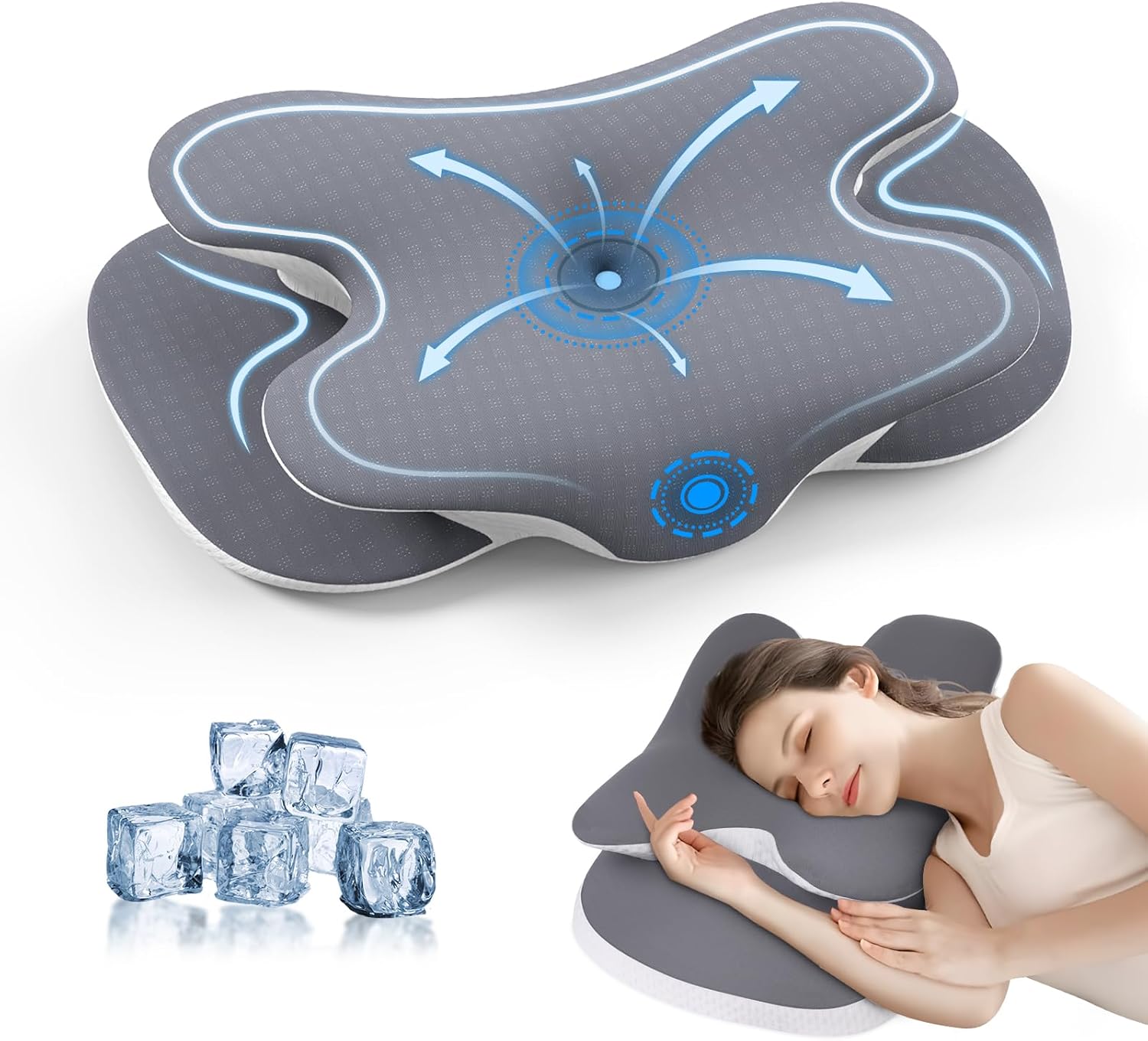 JINXIA Almohada de Espuma Viscoelástica, Almohada para el Cuello, Almohada Ortopédica Ergonómica de Soporte para el Cuello para Personas Que Duermen de Lado, Boca Arriba y Boca Abajo