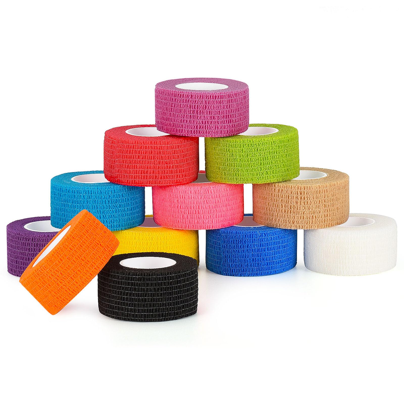 12 Rollos Banda Venda Cinta Tape Crossfit 2,5 cm x 4,5 m Venda Cohesiva Autoadhesivas Proteger los Dedos Vendaje Cohesivo Venda Elastica Deportiva Bendaje Adhesiva para Deportes Mano Brazo Pie