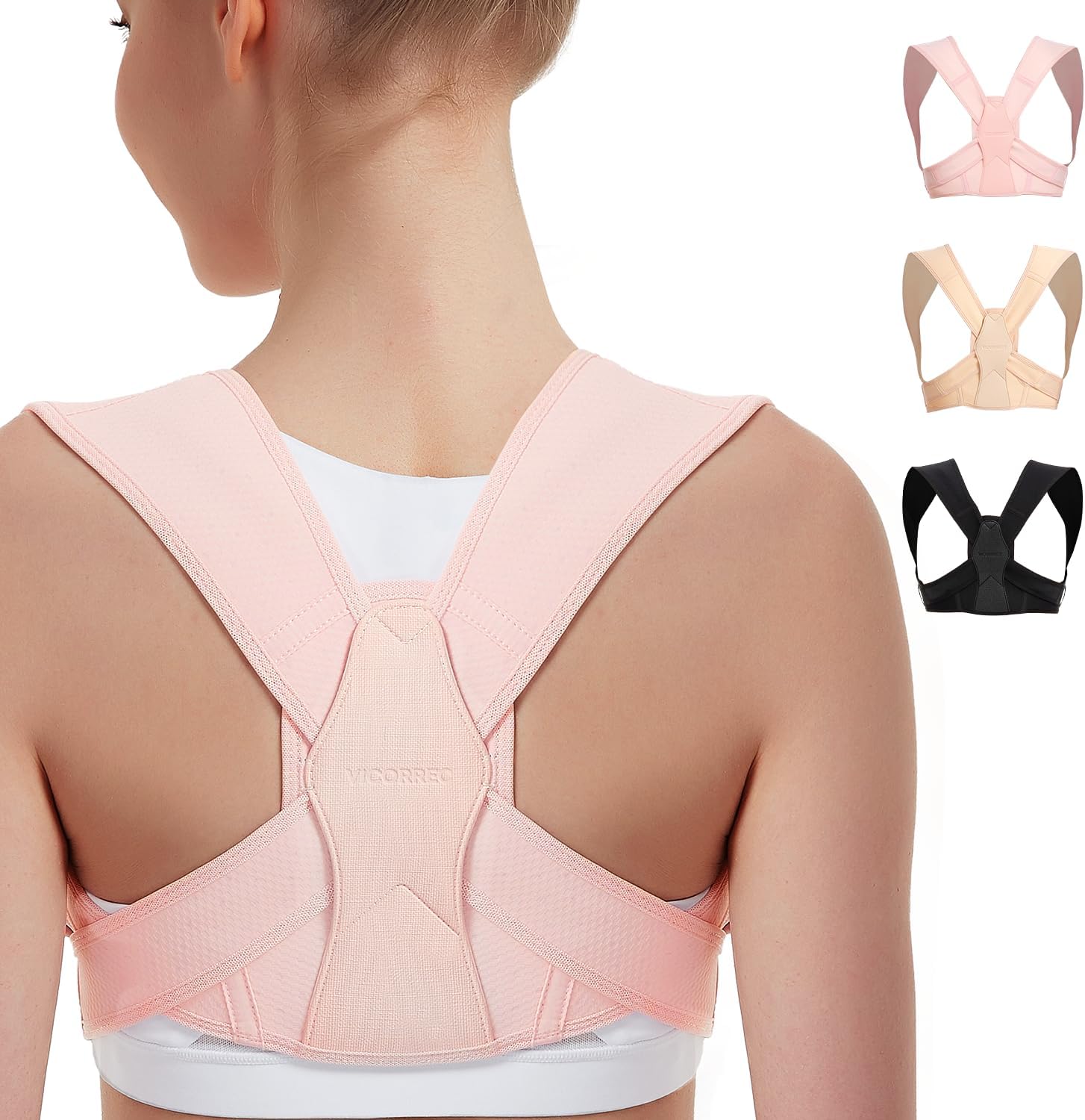 Vicorrect Corrector de Espalda para Mujeres y Hombres, Corrector de Postura Superior para Soporte de la Clavícula y Corrector de Espalda y Hombro a Aliviar el Dolor de Cuello, Hombros y Espalda (S/M)