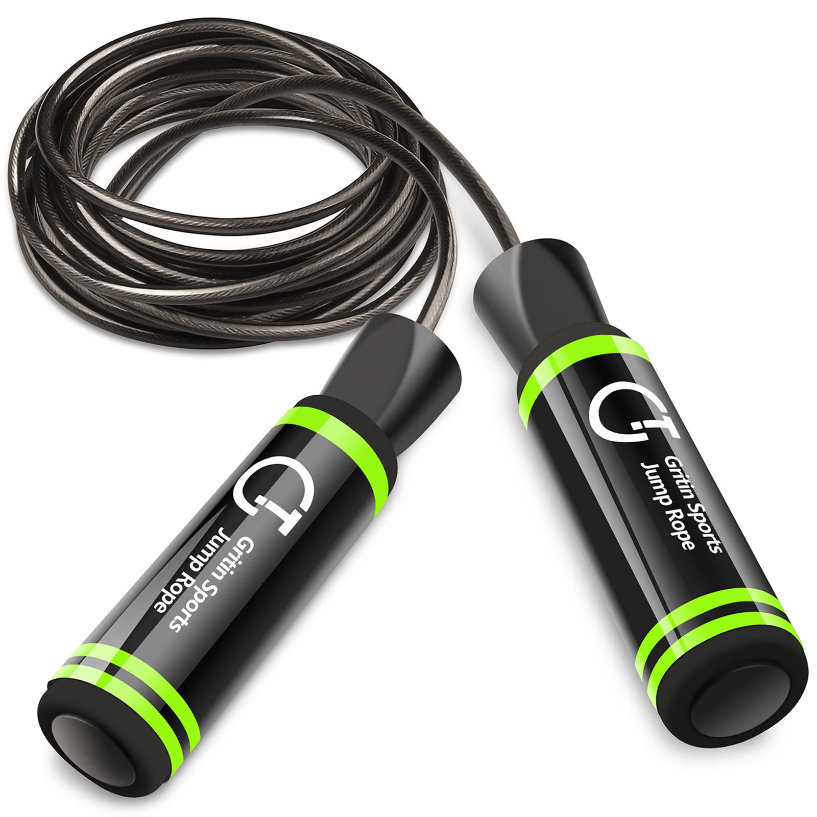 Gritin Cuerda para Saltar,Velocidad Comba de Saltar con Mango de Espuma de Suave y Cuerda Ajustable Libre y Rodamientos de Bolas Rápidos para Entrenamientos de Gimnasia-Negro