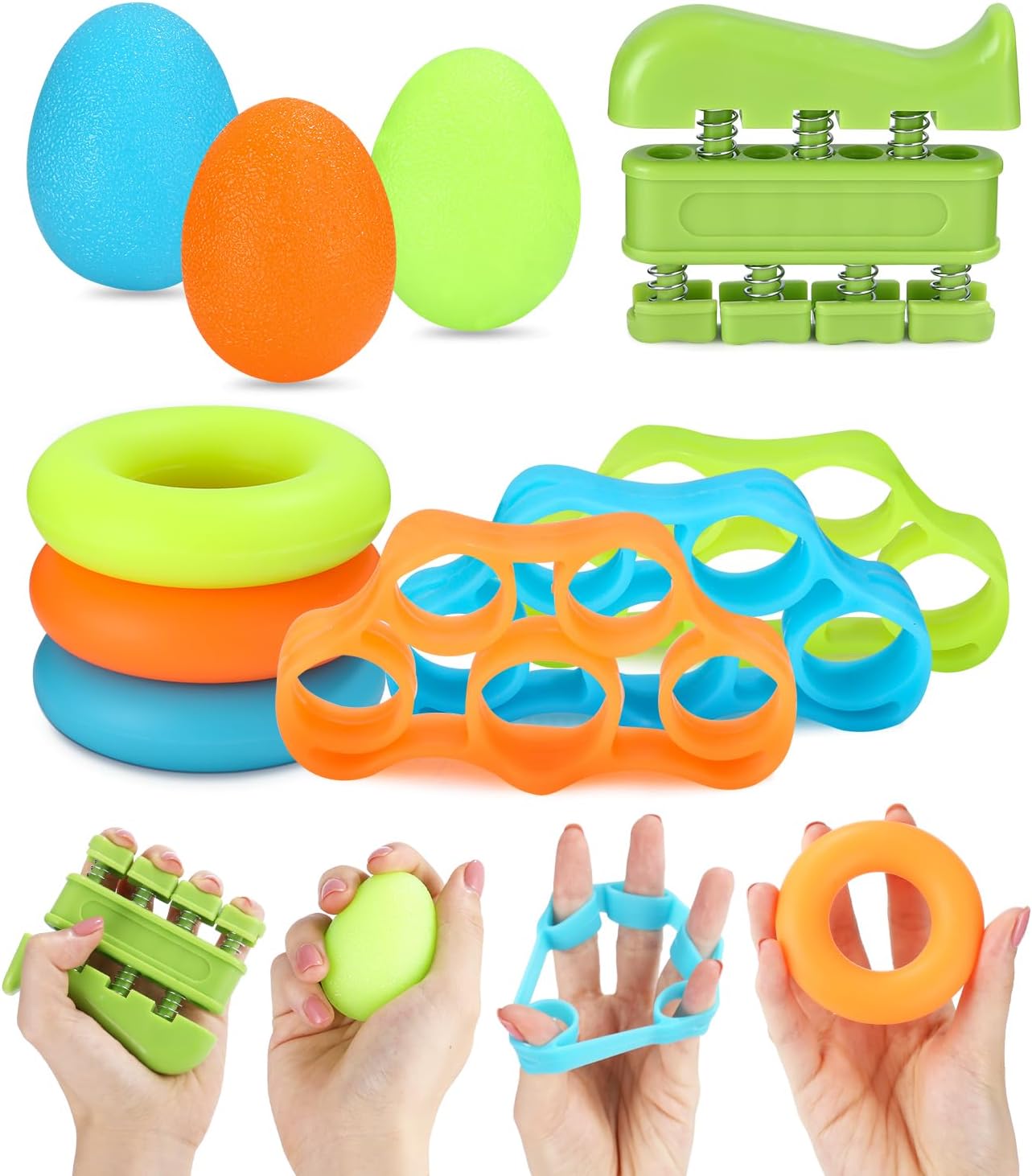 Jissta 10 Piezas Fortalecedor de Agarre de Mano,Ejercitador de Manos, para Estirar Los Dedos,Bola De Muñeca,Entrenamiento Con Anillo De Agarre Manual Para Desarrollo Muscular,Hand Grip Para Músicos