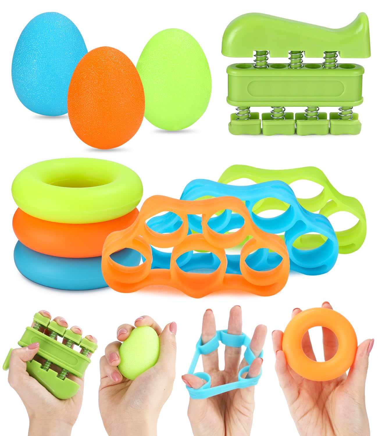 10 Piezas Fortalecedor de Agarre de Mano,Ejercitador de Manos, para Estirar Los Dedos,Bola De Muñeca,Entrenamiento Con Anillo De Agarre Manual Para Desarrollo Muscular,Hand Grip Para Músicos