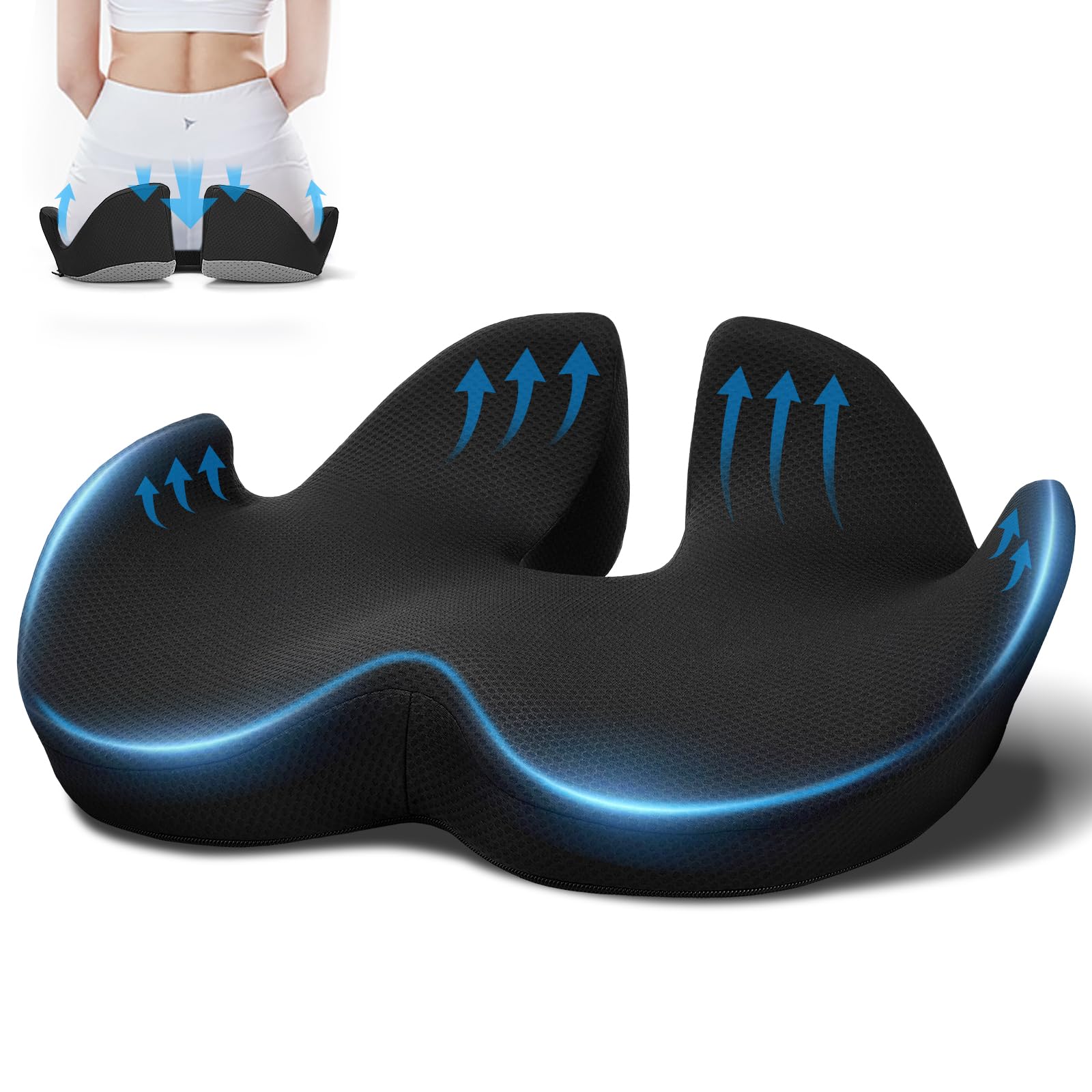 Cojín para coxis,Cojín de Asiento de Espuma con Memoria Alivio de presión para Cadera, coxis, ciática,Cojín de Asiento ergonómico para Silla de Oficina, Silla de Ruedas