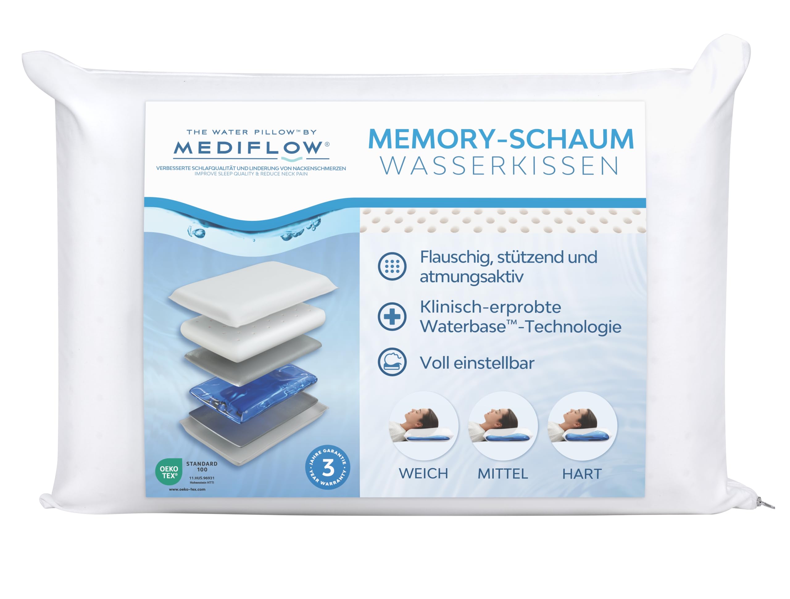 Almohada de Agua viscoelástica, Blanco, 50 x 70 cm