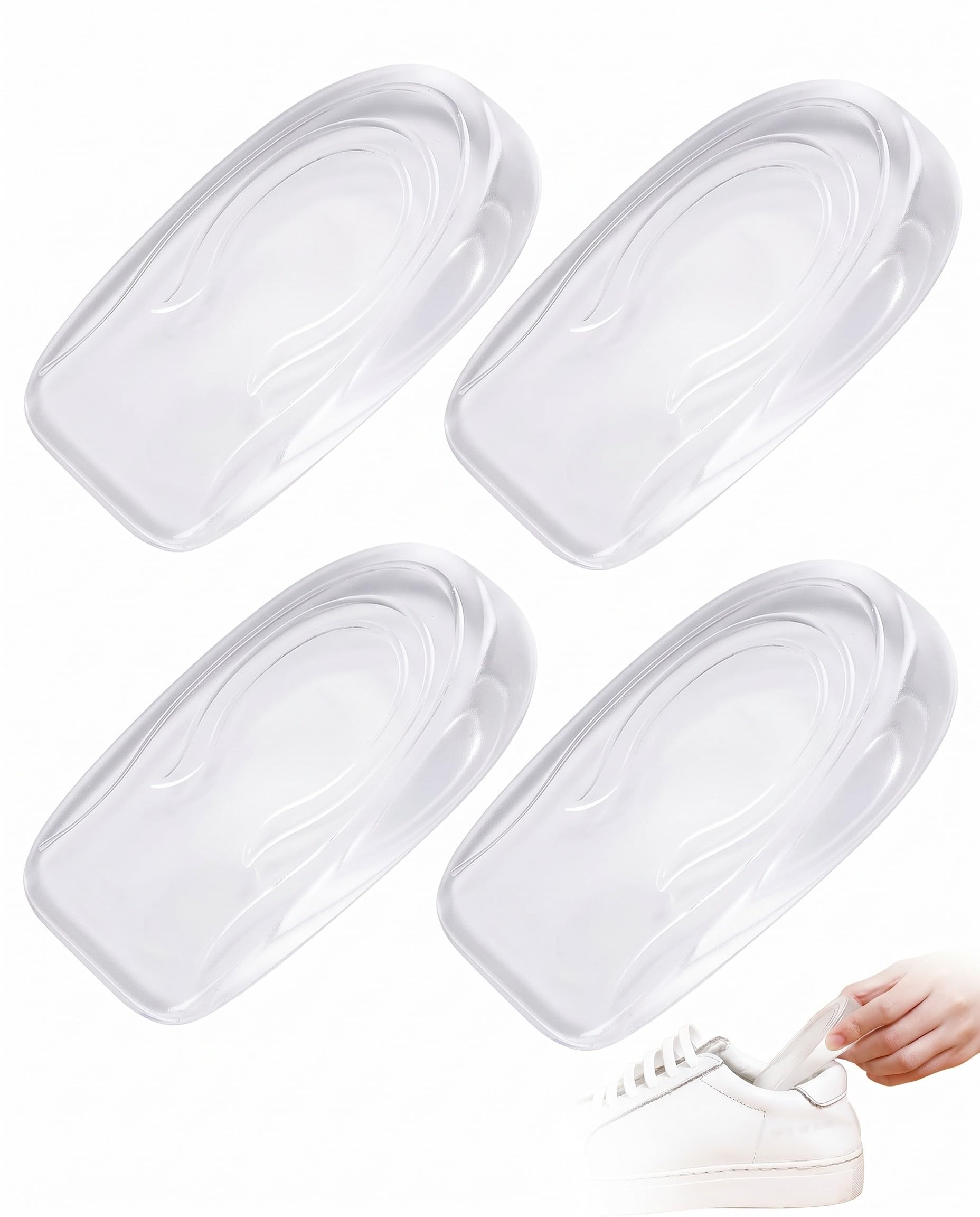 4 Taloneras de Silicona para Zapatos Mujer, Alzas de 1cm Invisibles para Aumentar Altura, Plantillas de Talón de Gel para Alivio del Tendón de Aquiles y Dismetría