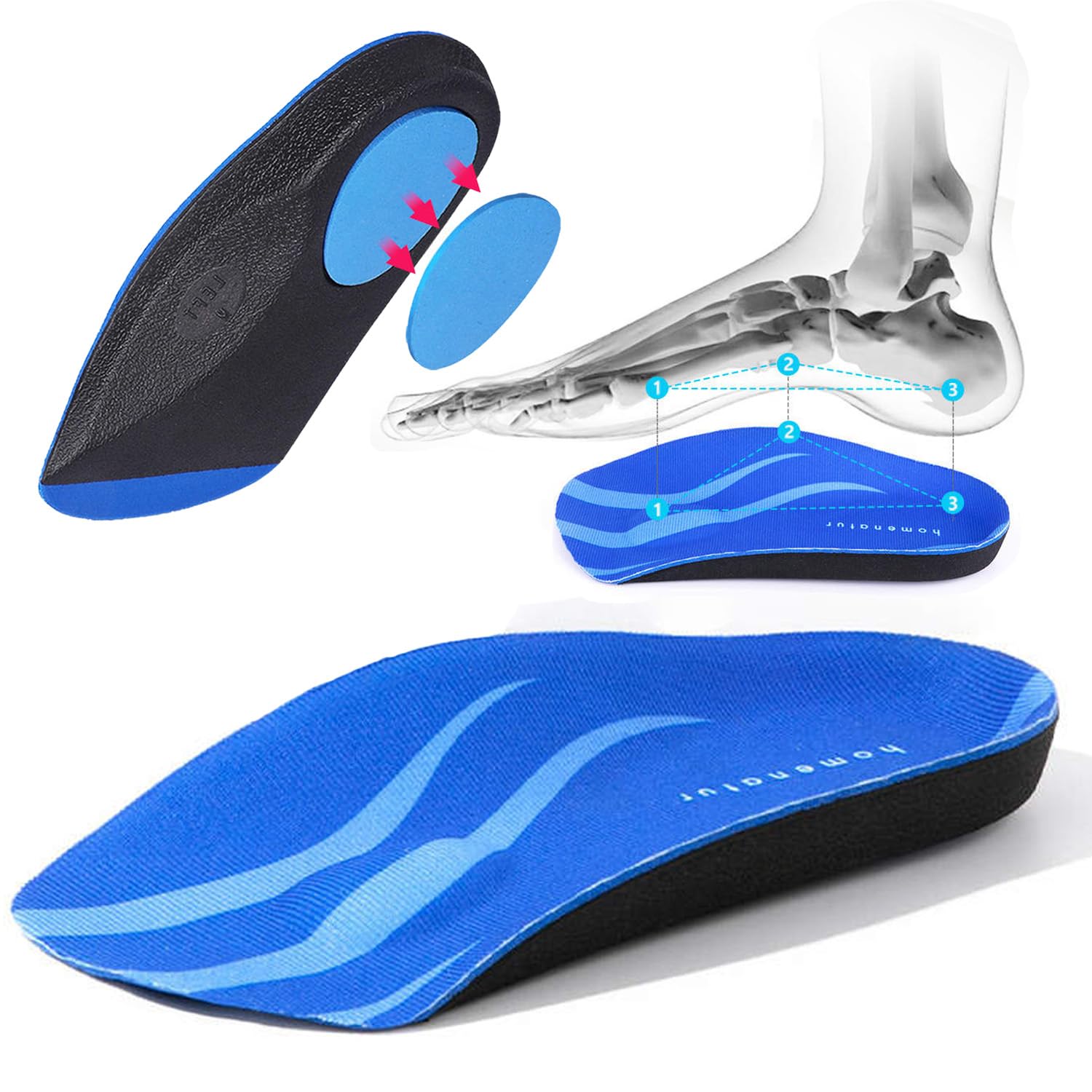 Plantillas Fascitis Plantar - 1 Par - Pies Planos y Cavos - Diseño Ortopedicas Taloneras Media Plantilla Hombre y Mujer - Soporte de Arco 3,2cm - Alivio Dolor (L 43-46)