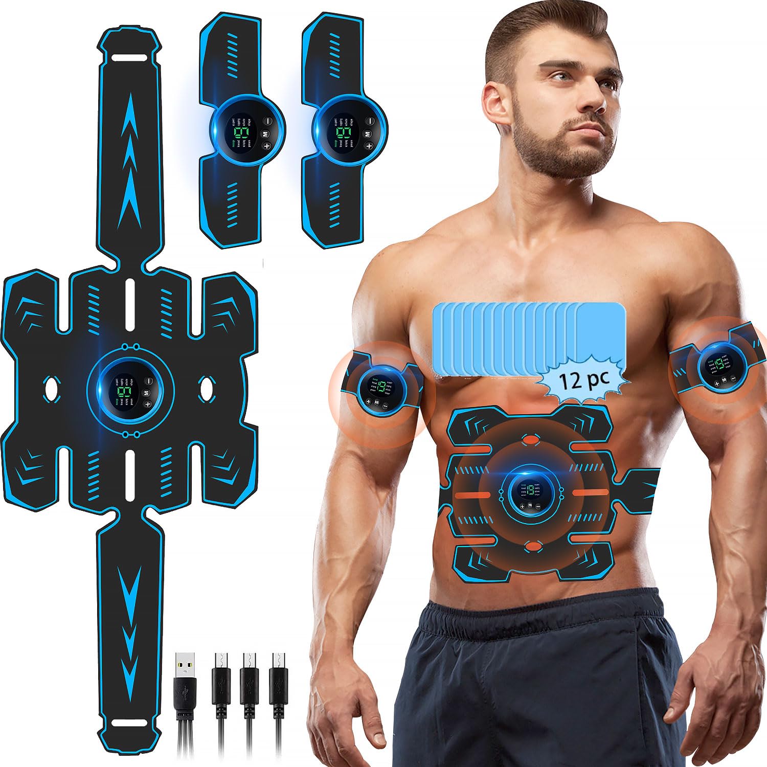 EMS Abdominales Electroestimulacion,Electroestimulador Muscular Abdominales, EMS Estimulación, Cinturón Muscular Abdominal, Estimulación Muscular para Fortalecer y regenerar los músculos Abdominals