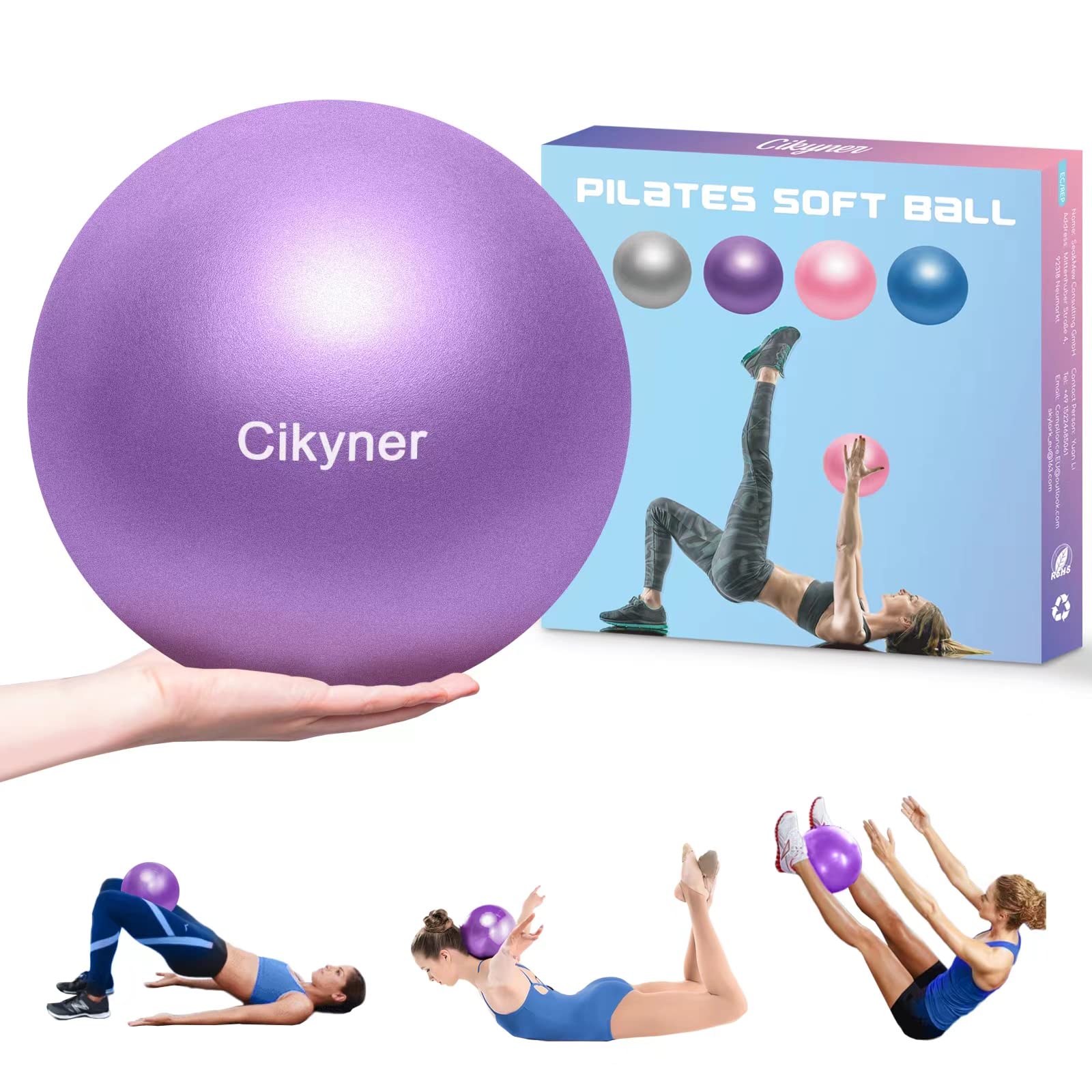 Cikyner Pelota Pilates Blanda, Pelota de Ejercicio pequeña 23-25cm Mini Pelota de Gimnasia con Pajita Inflable Adecuado para Pilates, Yoga, Entrenamiento de Cuerpo Completo y Mejora del Equilibrio.