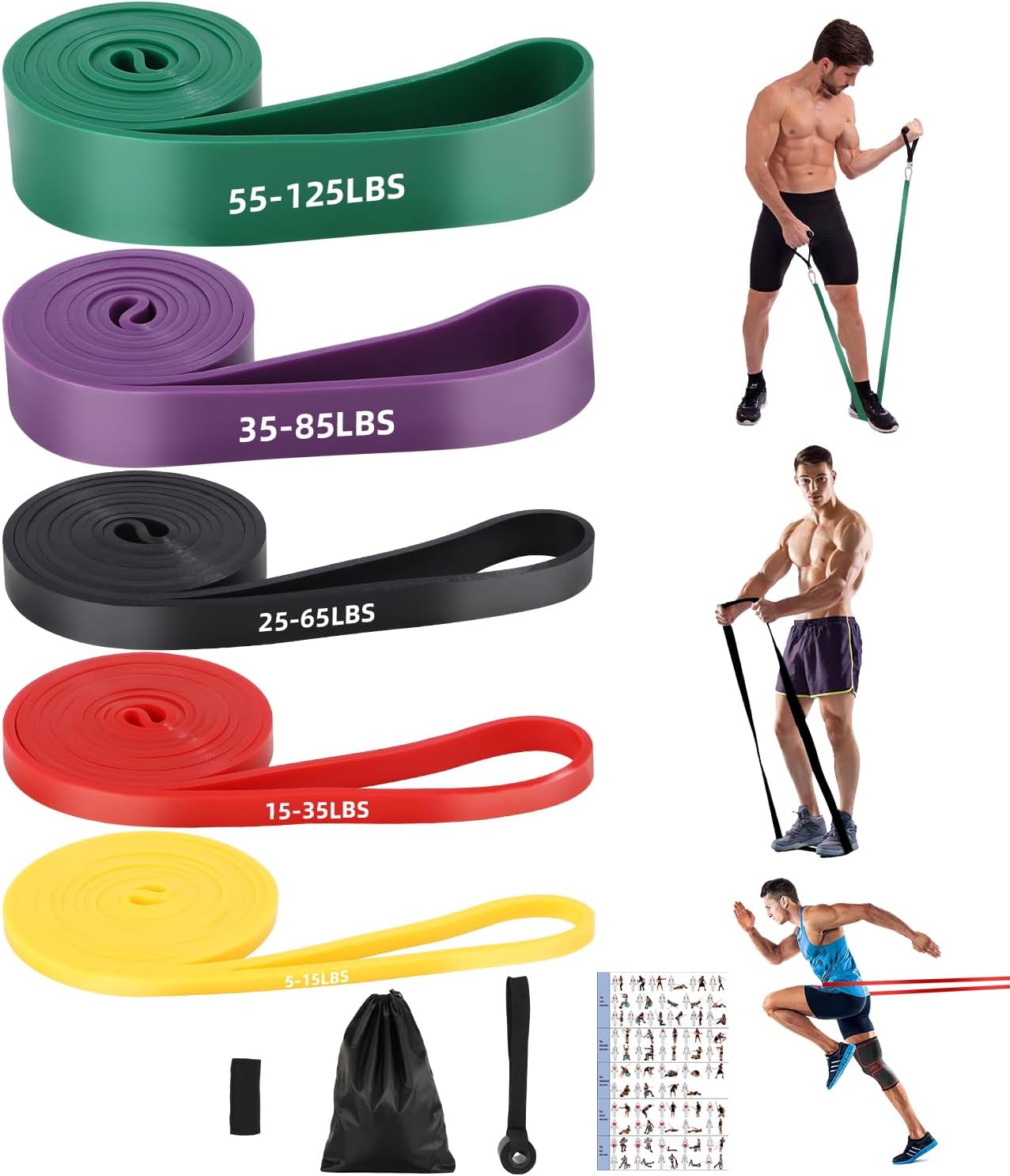 Bandas de Resistencia con 5 Niveles de Resistencia, con Anclaje para Puerta, asa, Bolsa de Transporte, Bandas de Resistencia para Fitness, Estiramiento, Yoga, Entrenamiento de Fuerza, Pilates