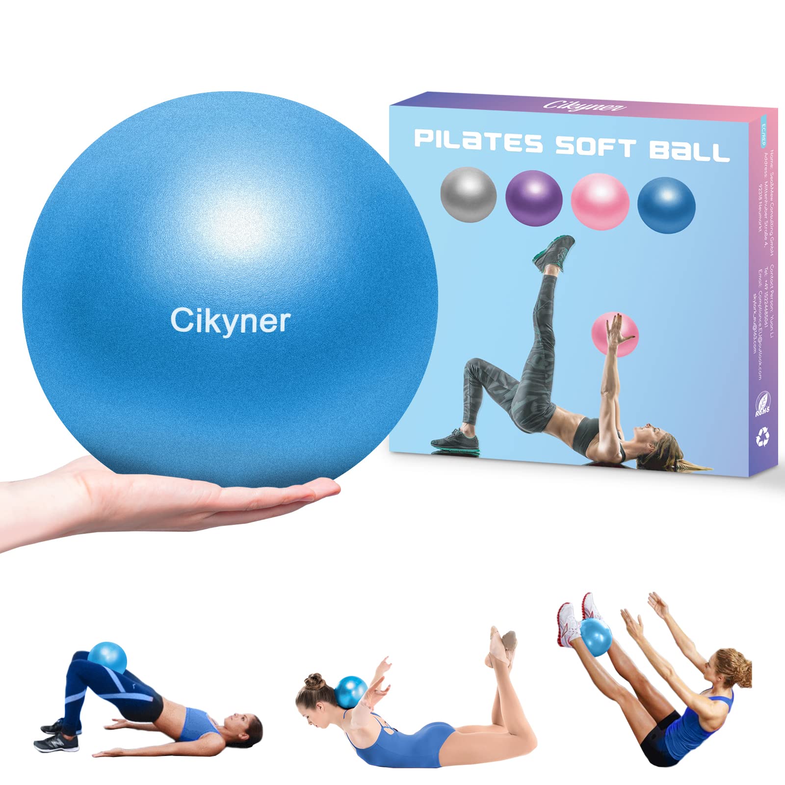 Cikyner Pelota Pilates Blanda, Pelota de Ejercicio pequeña 23-25cm Mini Pelota de Gimnasia con Pajita Inflable Adecuado para Pilates, Yoga, Entrenamiento de Cuerpo Completo y Mejora del Equilibrio.