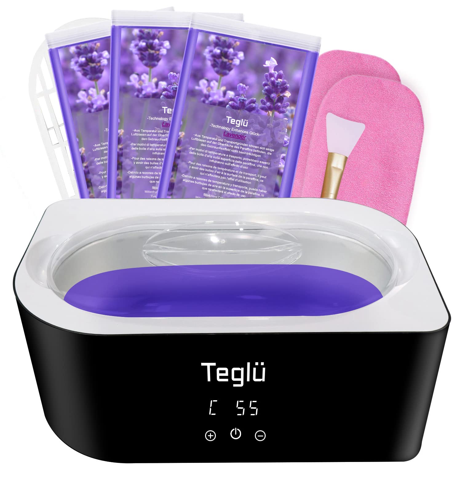 Teglu Calentador de Parafina para Manos y Pies 4L, Maquina Baño con 3x450g Cera de Parafina, 200W, Negro
