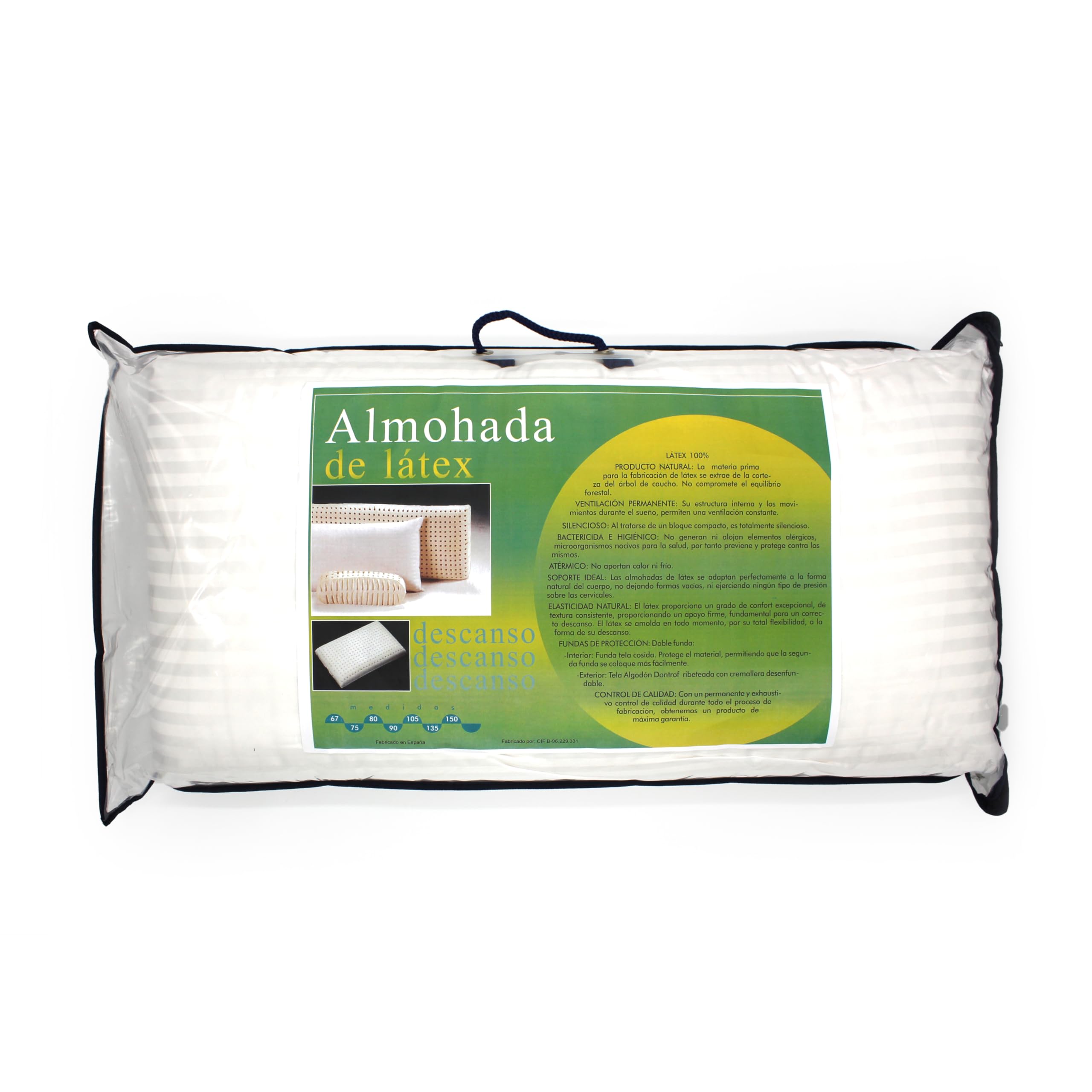 Almohada Latex | 100% de látex Natural | Orificios Ultra Transpirables | Termorreguladora | Antiácaros e Hipoalergénica | Cervical | Fabricación Nacional | Model Latex Pillow (75 cm)