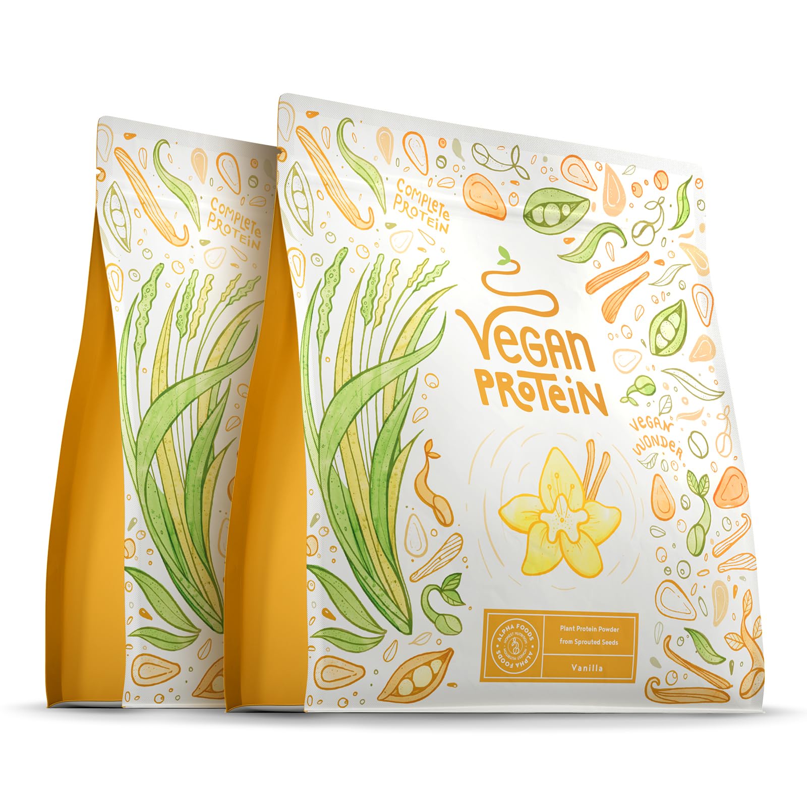 Proteína Vegana en Polvo | Sabor Vainilla | 100% Proteina Vegana | 22g dosis Vegan Protein Powder de Guisante, Arroz, Girasol y Soja | Proteína Aislada para Masa Muscular | 1.2kg | Alpha Foods