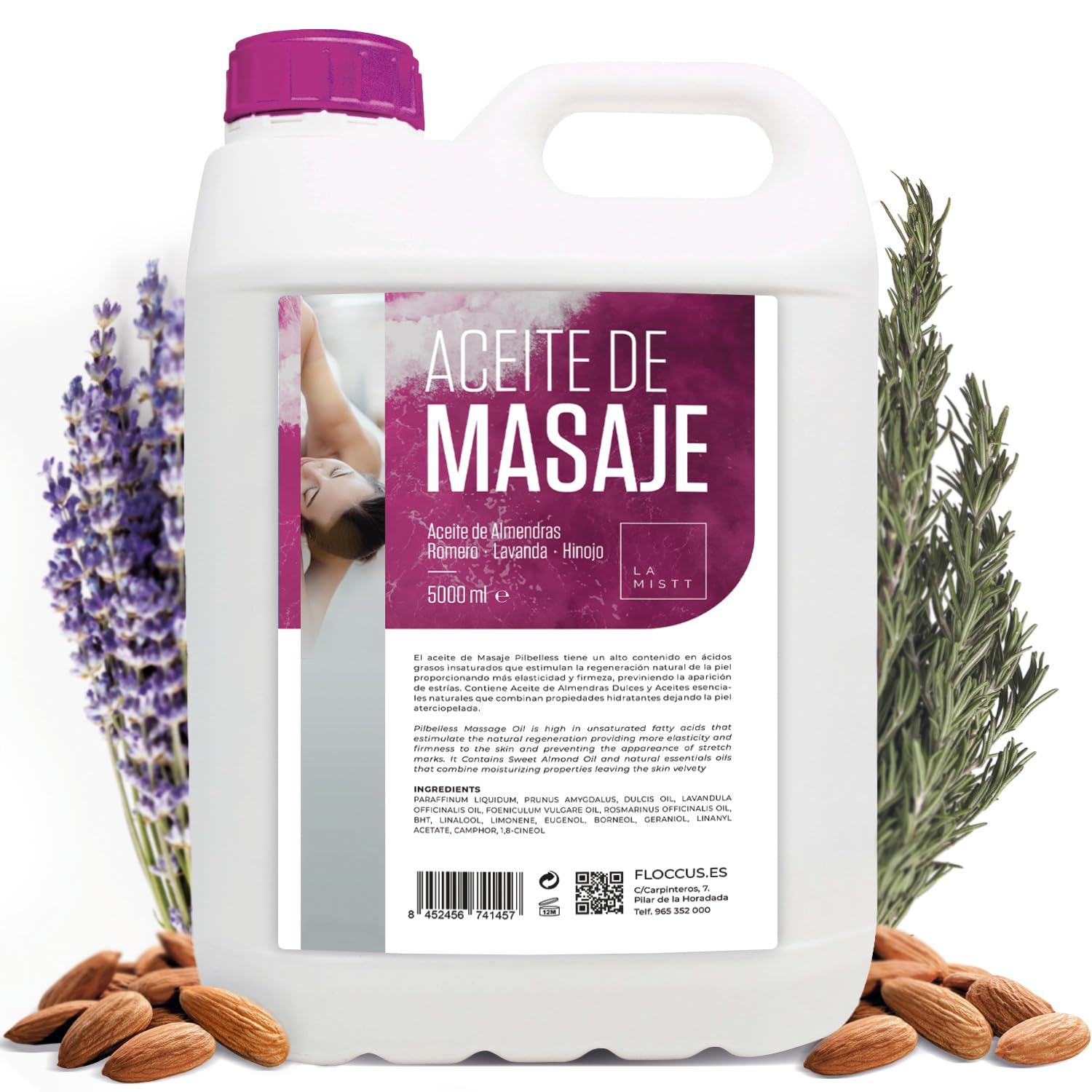 Aceite de Almendras Dulces, Romero, Lavanda e Hinojo | Aceite para Masajes profesionales | Aceite corporal | 5L