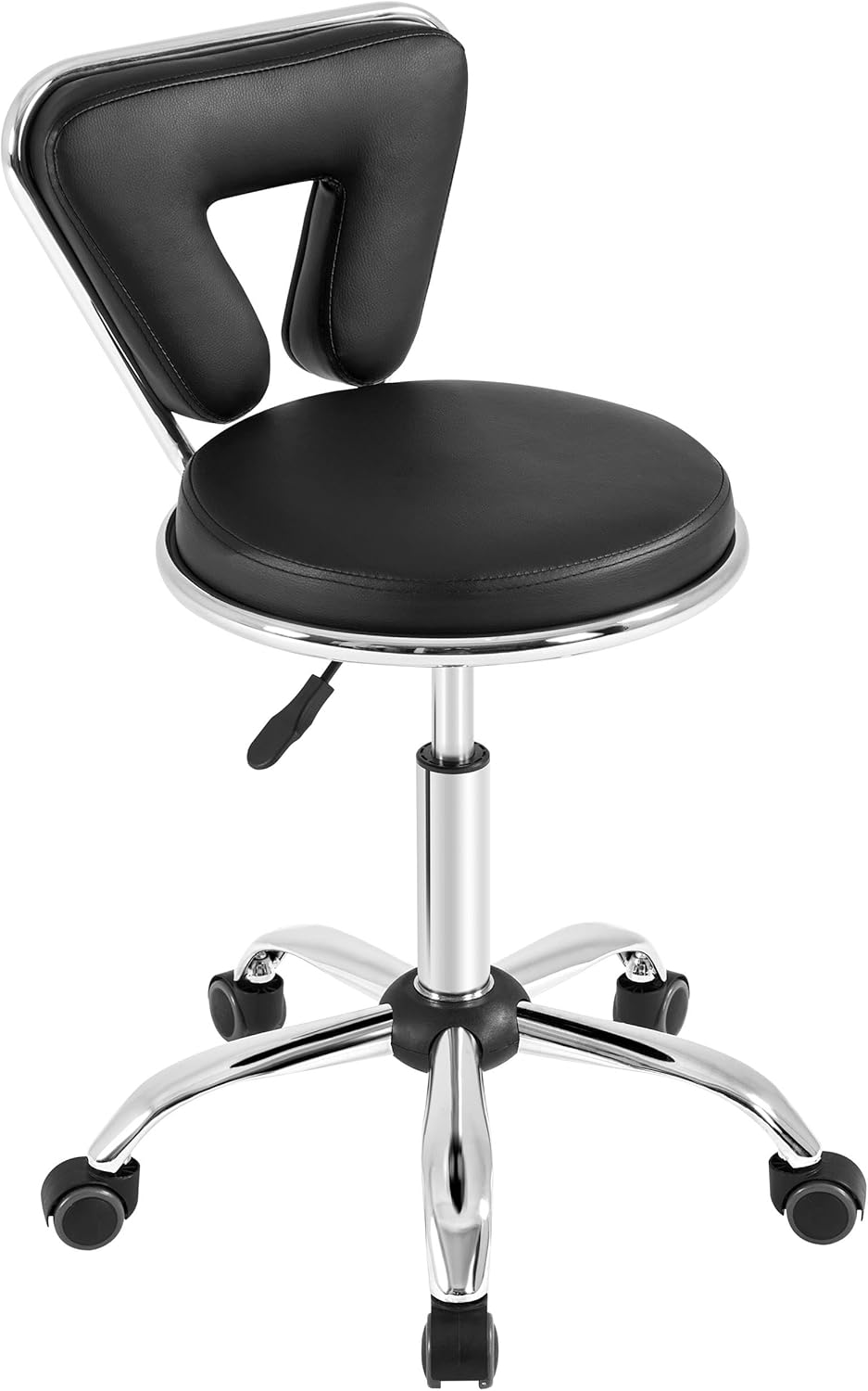 Yaheetech Taburete Alto con Respaldo Taburete Giratorio Regulable Silla con Ruedas para Manicura, Pedicura, Tatuajes Negro