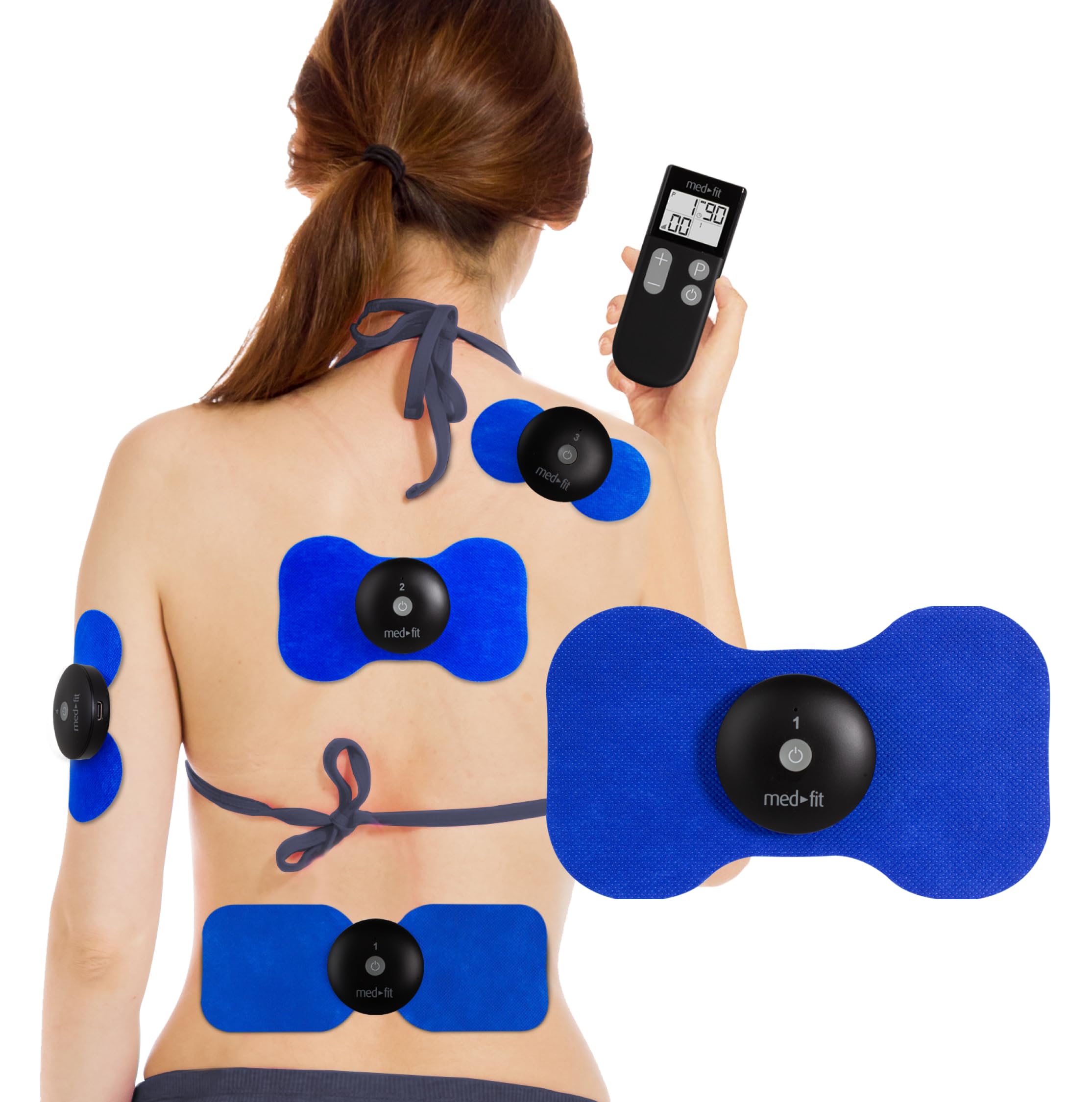 Med-Fit Máquina TENS inalámbrica de 4 canales para aliviar el dolor, relajación muscular y control del dolor. Trata hasta 4 áreas simultáneamente para tratamiento de cuerpo completo, fuerza