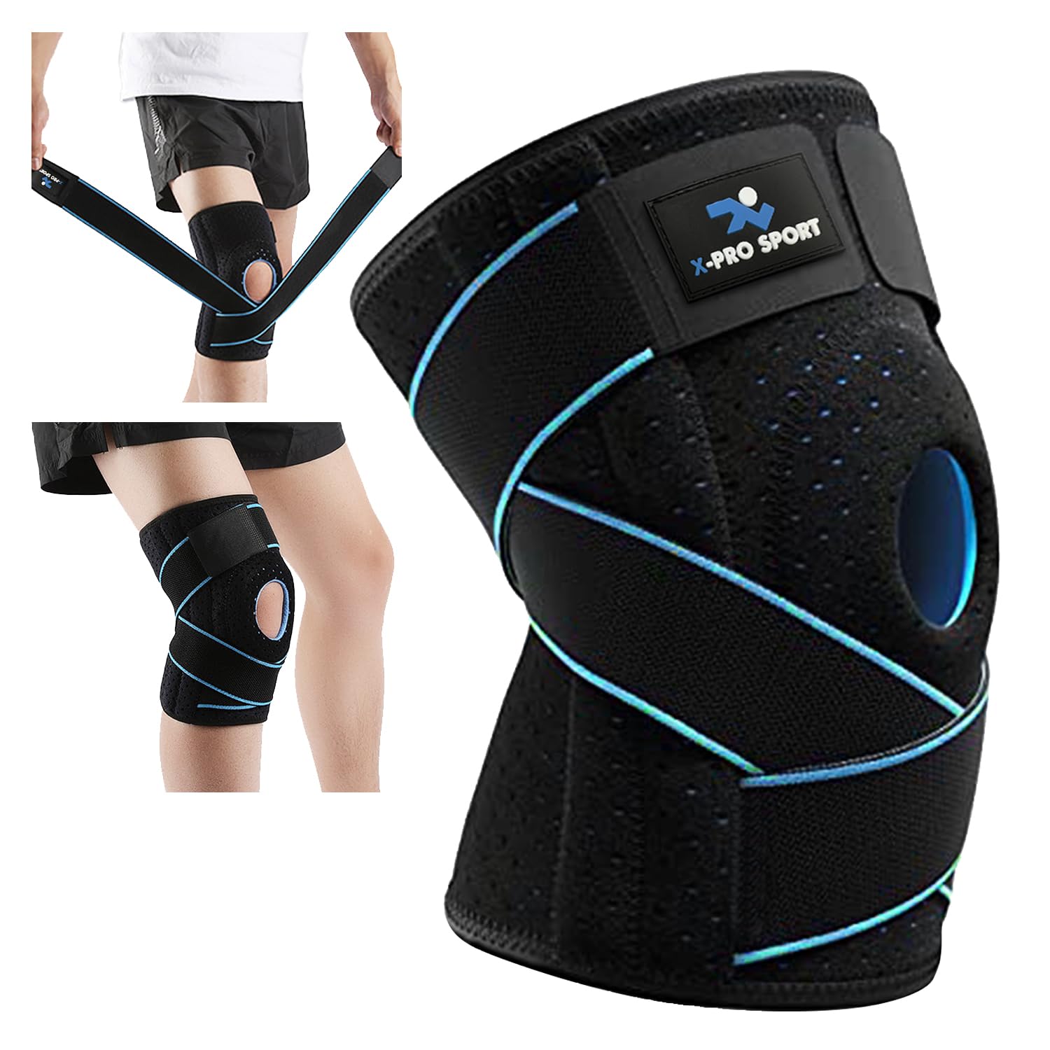 X-Pro Sport Rodillera con Estabilizadores Laterales y Gel Rotuliano – Rodillera Ajustable Hombre Mujer para Menisco, Ligamentos, Dolor de Rodilla, Deporte – Antideslizante y Transpirable