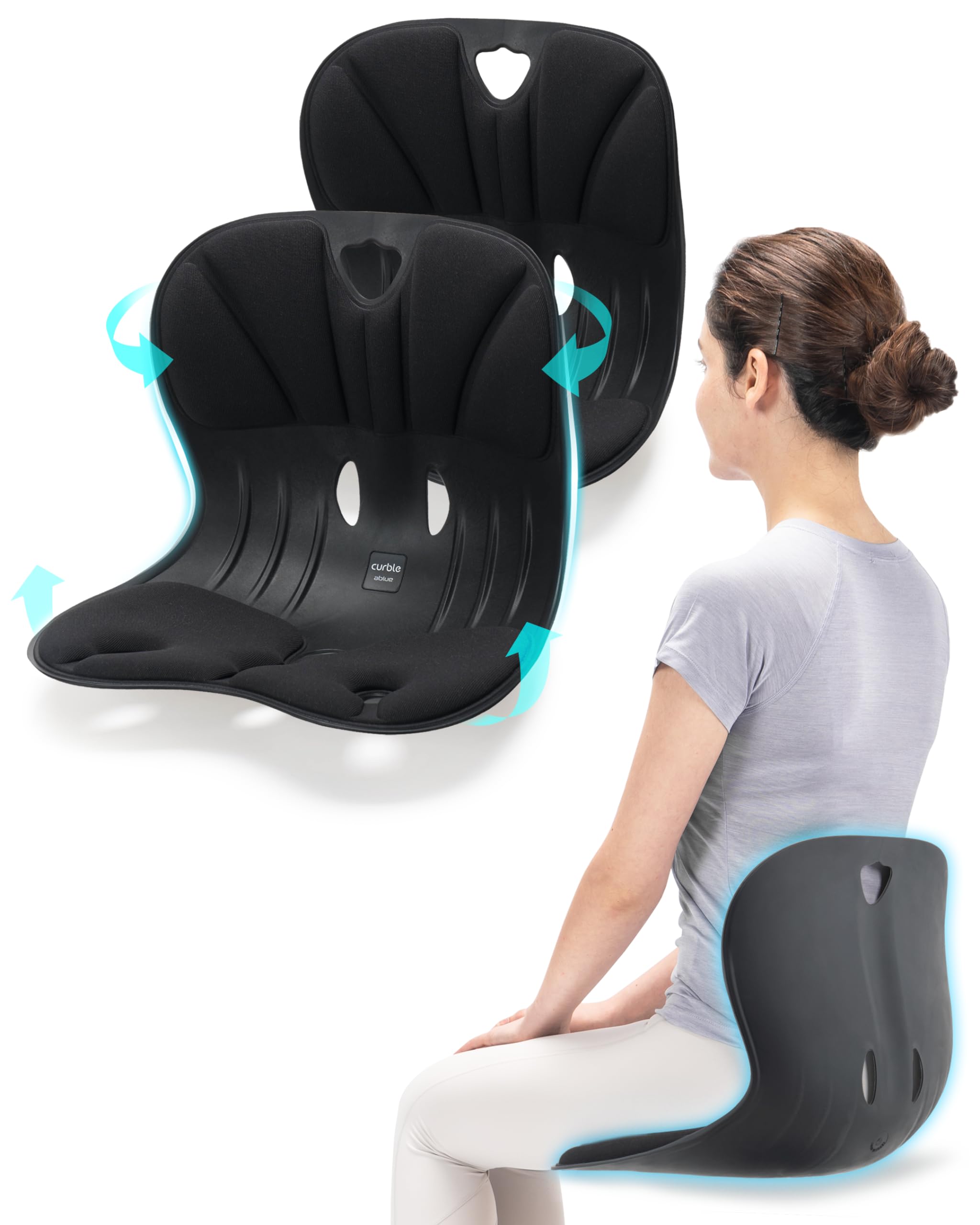 curble WIDER - Paquete de 2 soportes ergonómicos para silla de espalda baja, corrector de postura lumbar (2P negro)