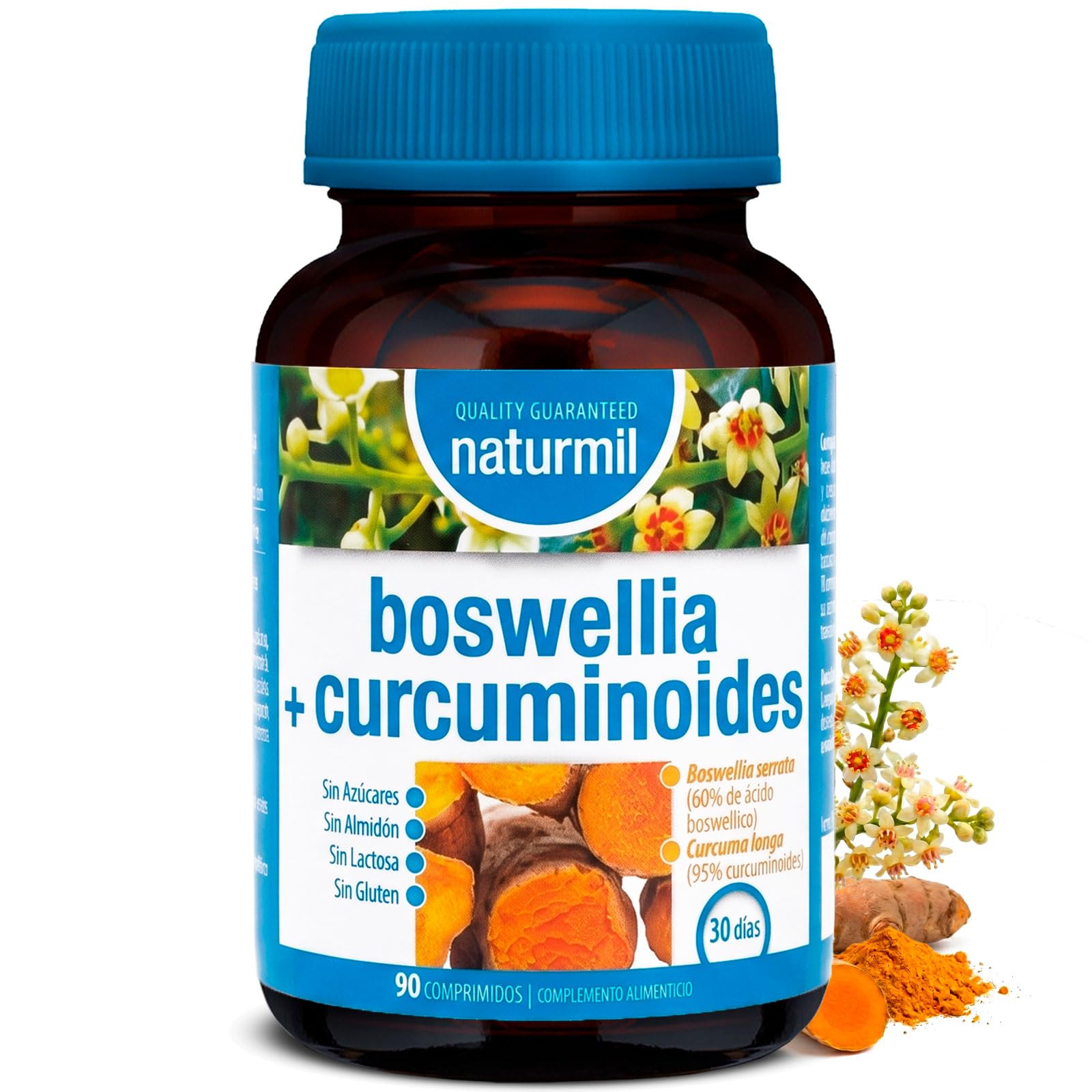 Boswellia y Cúrcuma Alta Concentración - Apoyo al Bienestar Articular y Movilidad - Extractos 60% Ácido Boswélico y 95% Curcuminoides - 90 Comprimidos Veganos - DIETMED - Naturmil