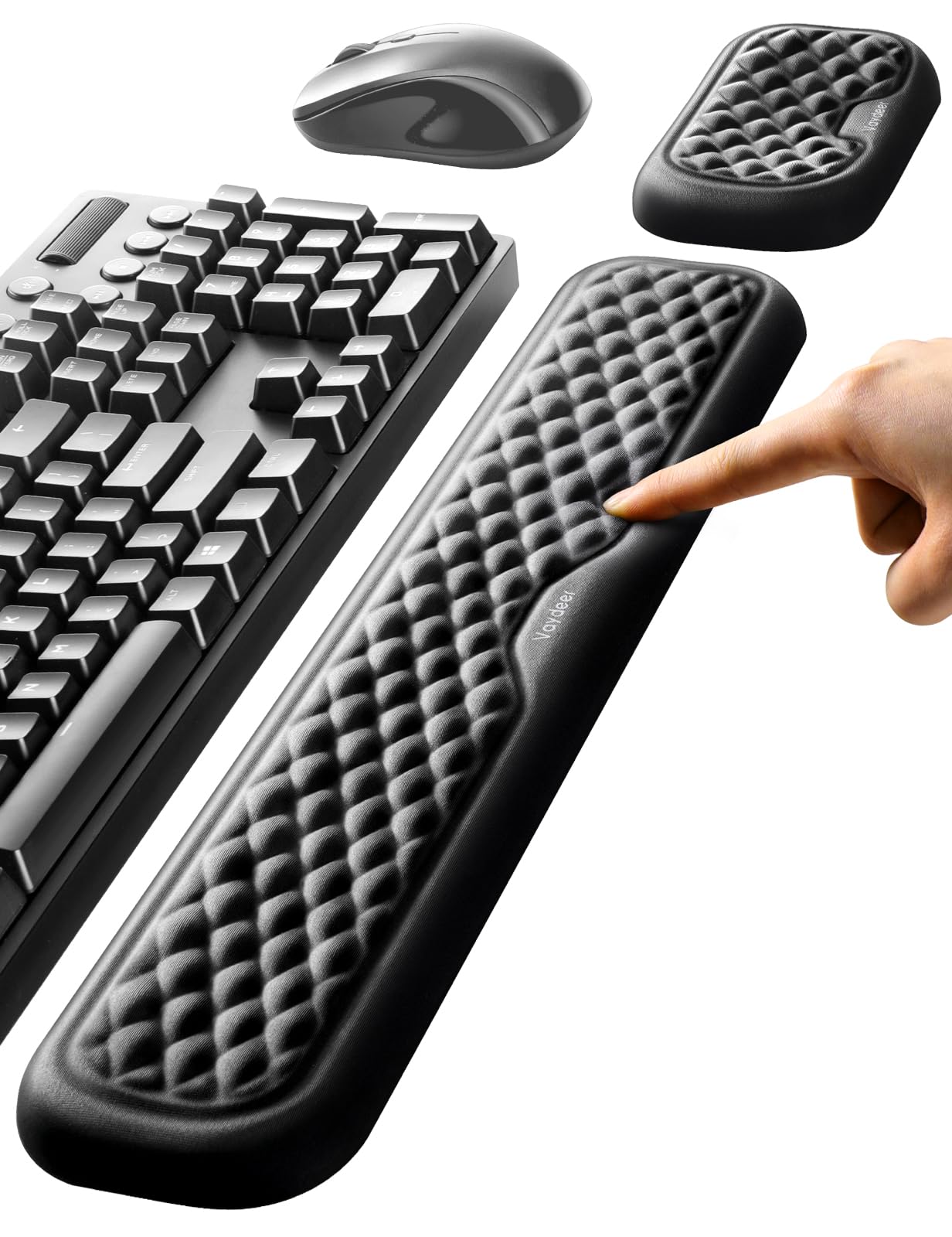 Vaydeer Juego de Reposamuñecas Ergonomicas de Espuma Viscoelástica para Teclado y Mouse, para Oficina, Gaming - Negro