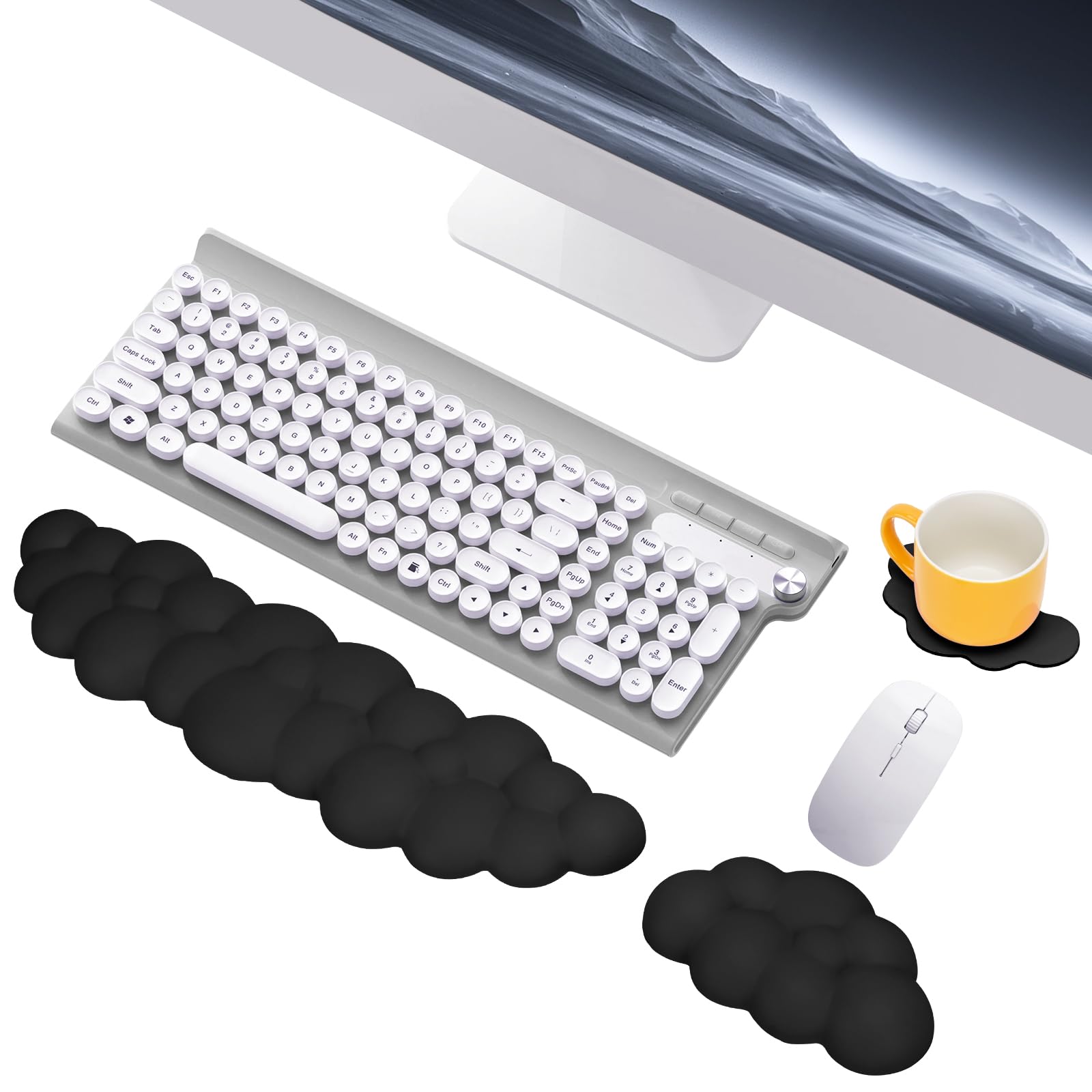 Mardiko Reposamuñecas Teclado Raton Nube, Espuma de Memoria Teclado Raton Reposamuñecas con Base Antideslizante, Ergonómico Soporte de Muñeca Teclado Raton para Oficina Hogar Juegos, Negro