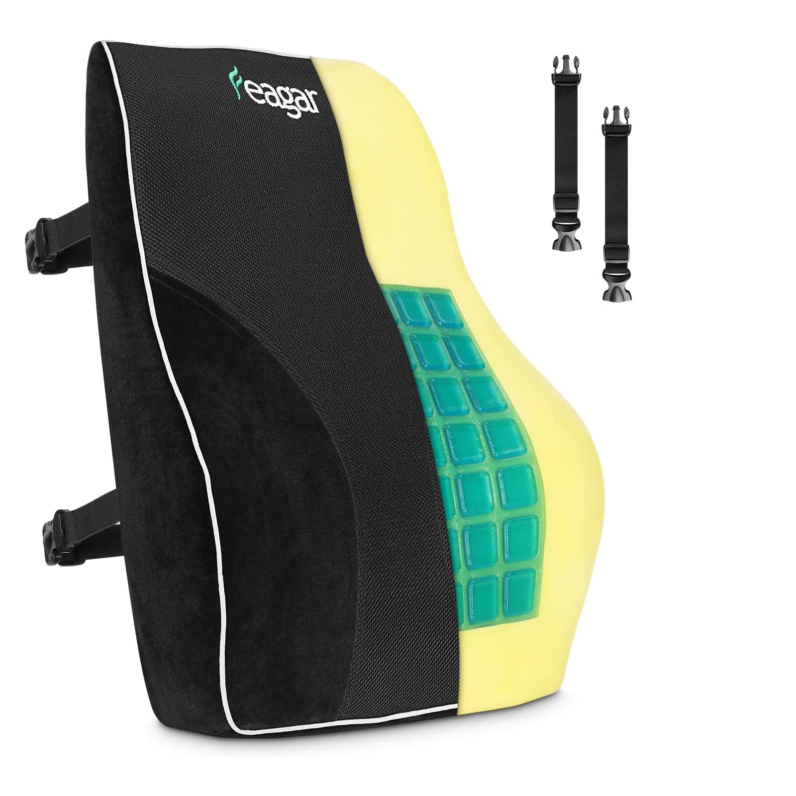 Feagar Cojin Lumbar Coche con Esponja Memoria, Respaldo Lumbar Soporte de Espalda por Office Negro (Esponja&Gel)