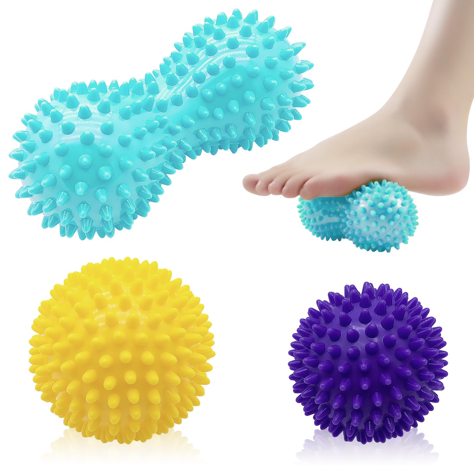 Juego de 3 bolas de masaje para fascia, erizo, bola de masaje de cacahuete, bola de masaje con puntas, bola de masaje dura, bola de masaje con puntos para espalda, piernas, pies y manos