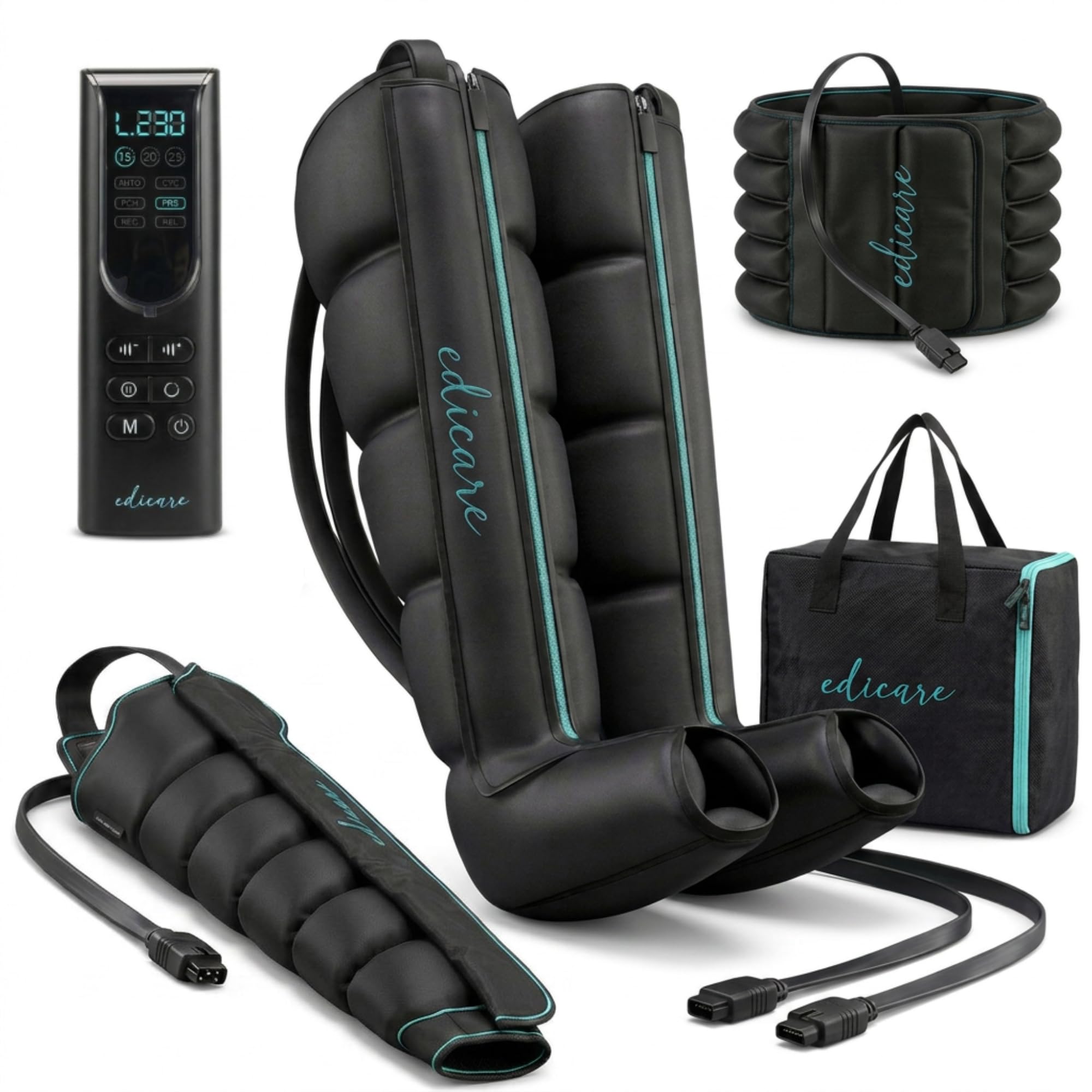 Edicare, Presoterapia para Casa Profesional con Cable – Drenaje Linfático Piernas, Brazo y Abdomen – Sistema Completo Presoterapia – Recuperación Muscular (Equipo Completo Talla: M)